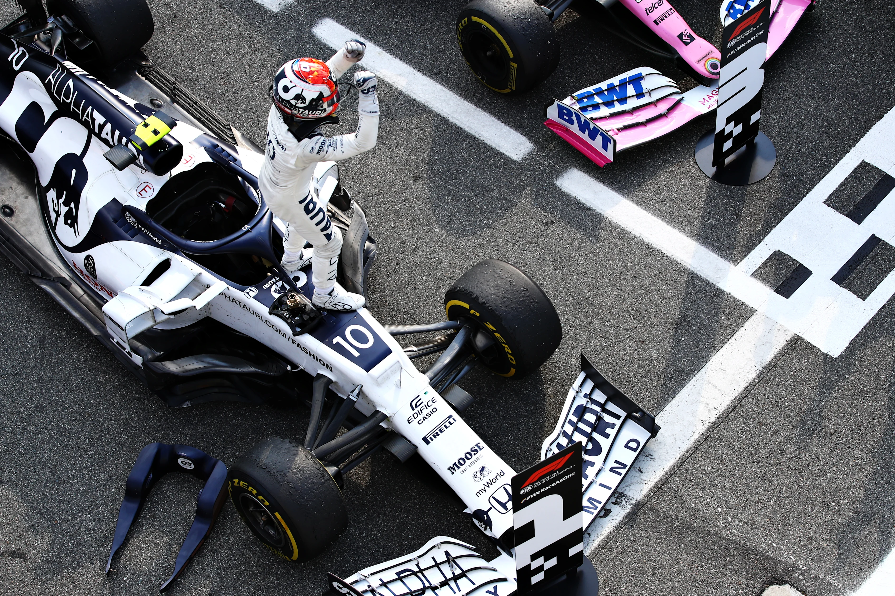 MONZA, ITALY - SEPTEMBER 06: Race winner Pierre Gasly of France and Scuderia AlphaTauri celebrates