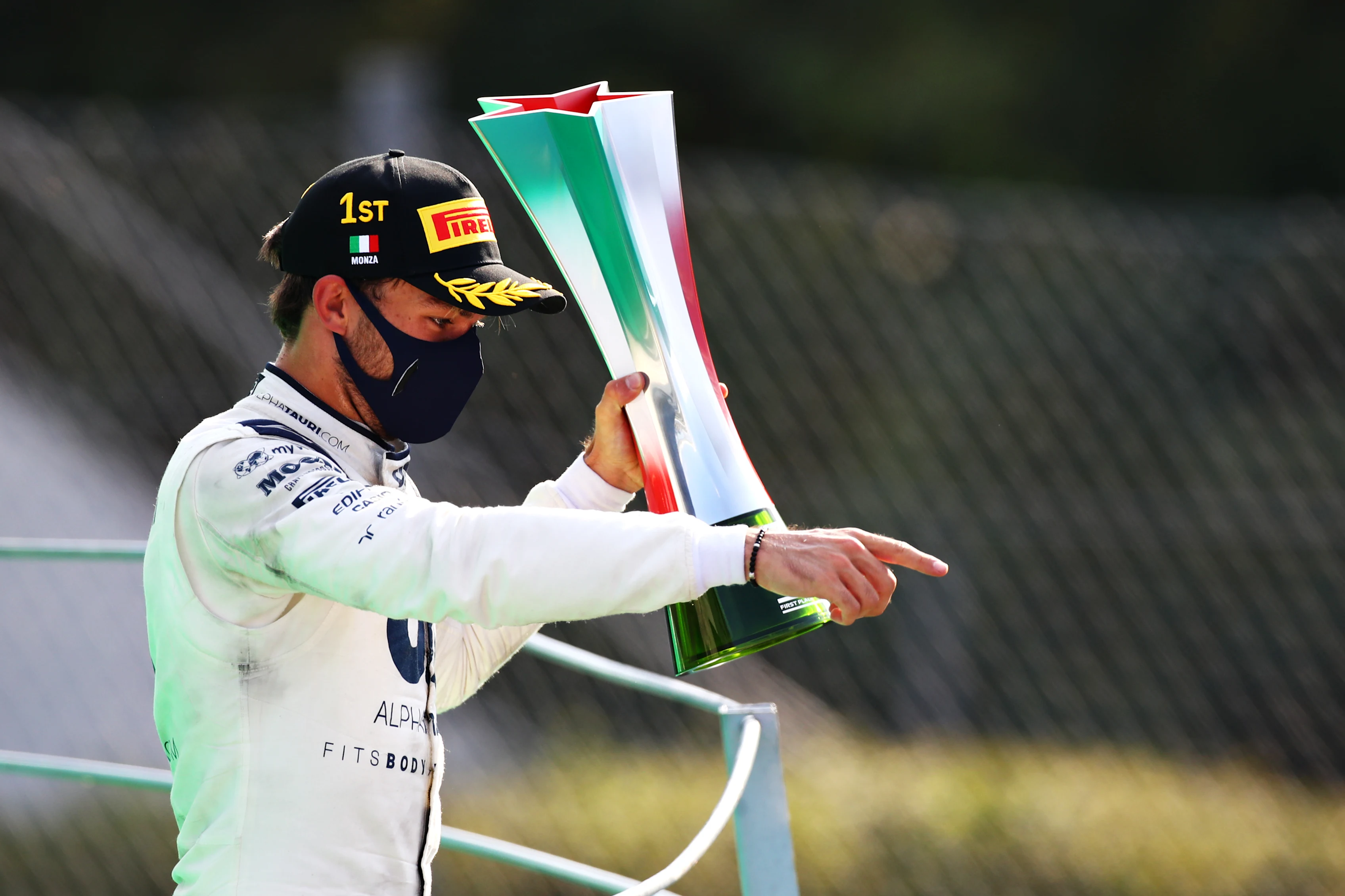 MONZA, ITALY - SEPTEMBER 06: Race winner Pierre Gasly of France and Scuderia AlphaTauri celebrates