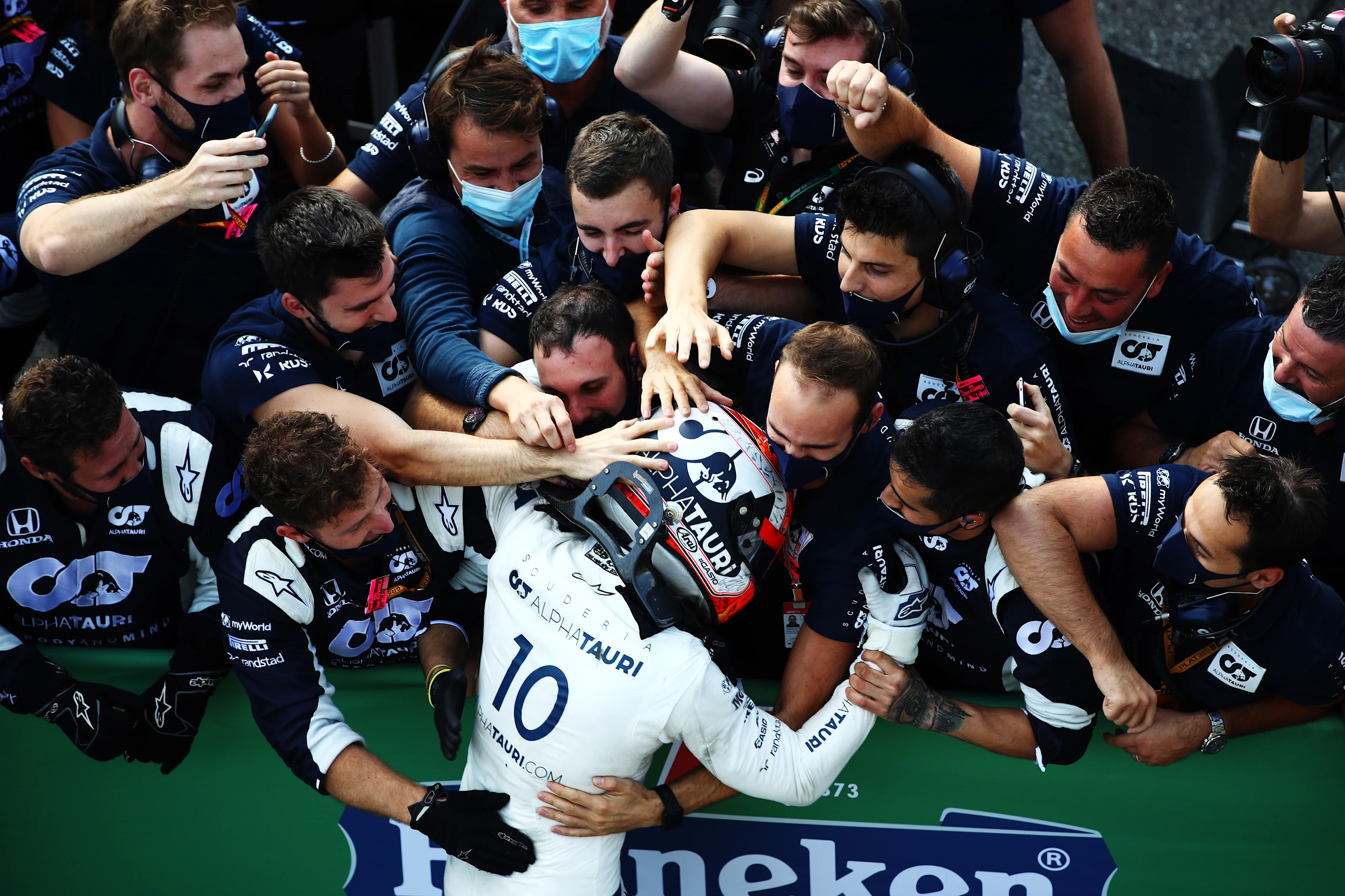 MONZA, ITALY - SEPTEMBER 06: Race winner Pierre Gasly of France and Scuderia AlphaTauri celebrates