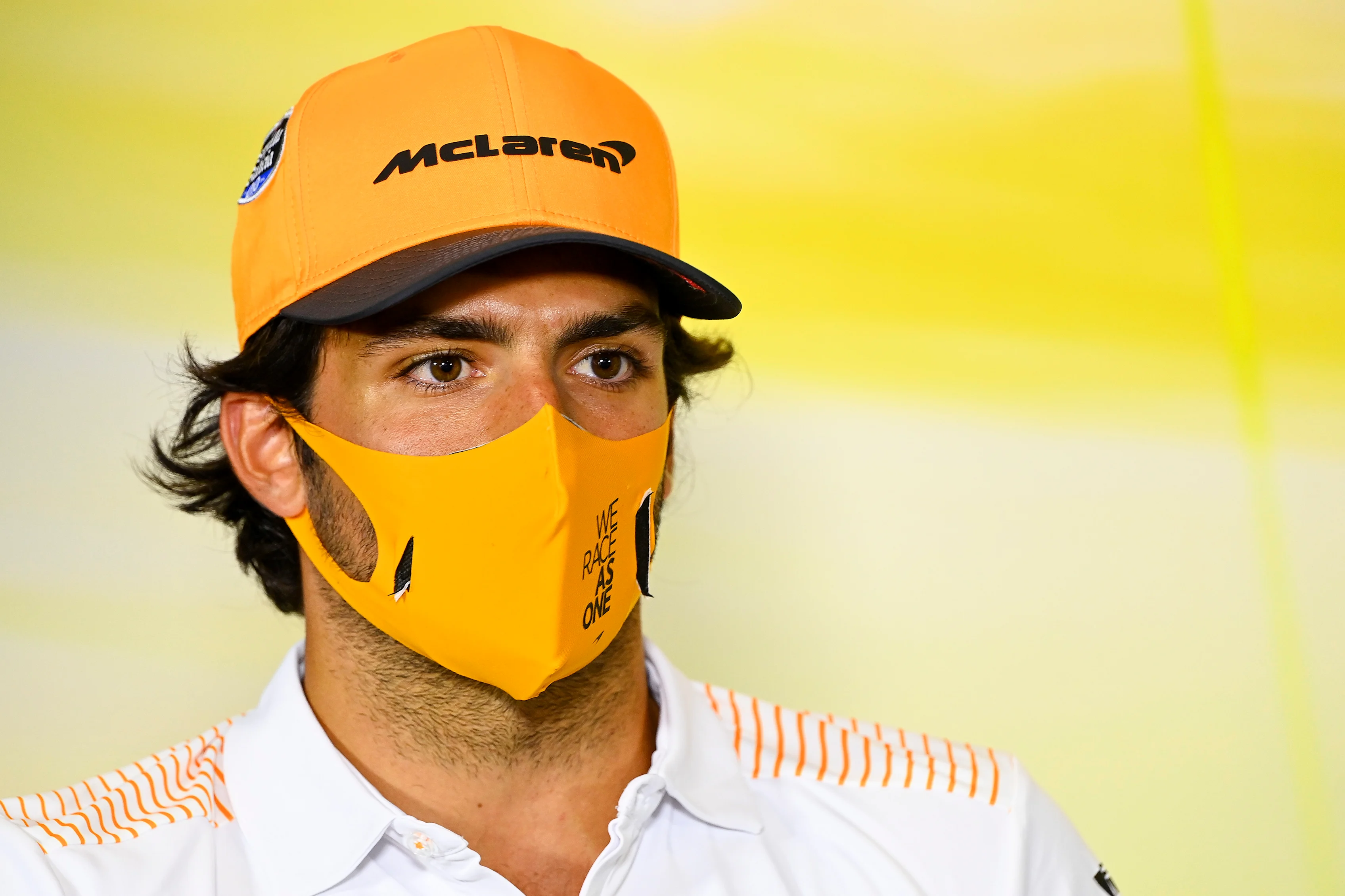 MONZA, ITALY - SEPTEMBER 03: Carlos Sainz of Spain and McLaren F1 talks in the Drivers Press