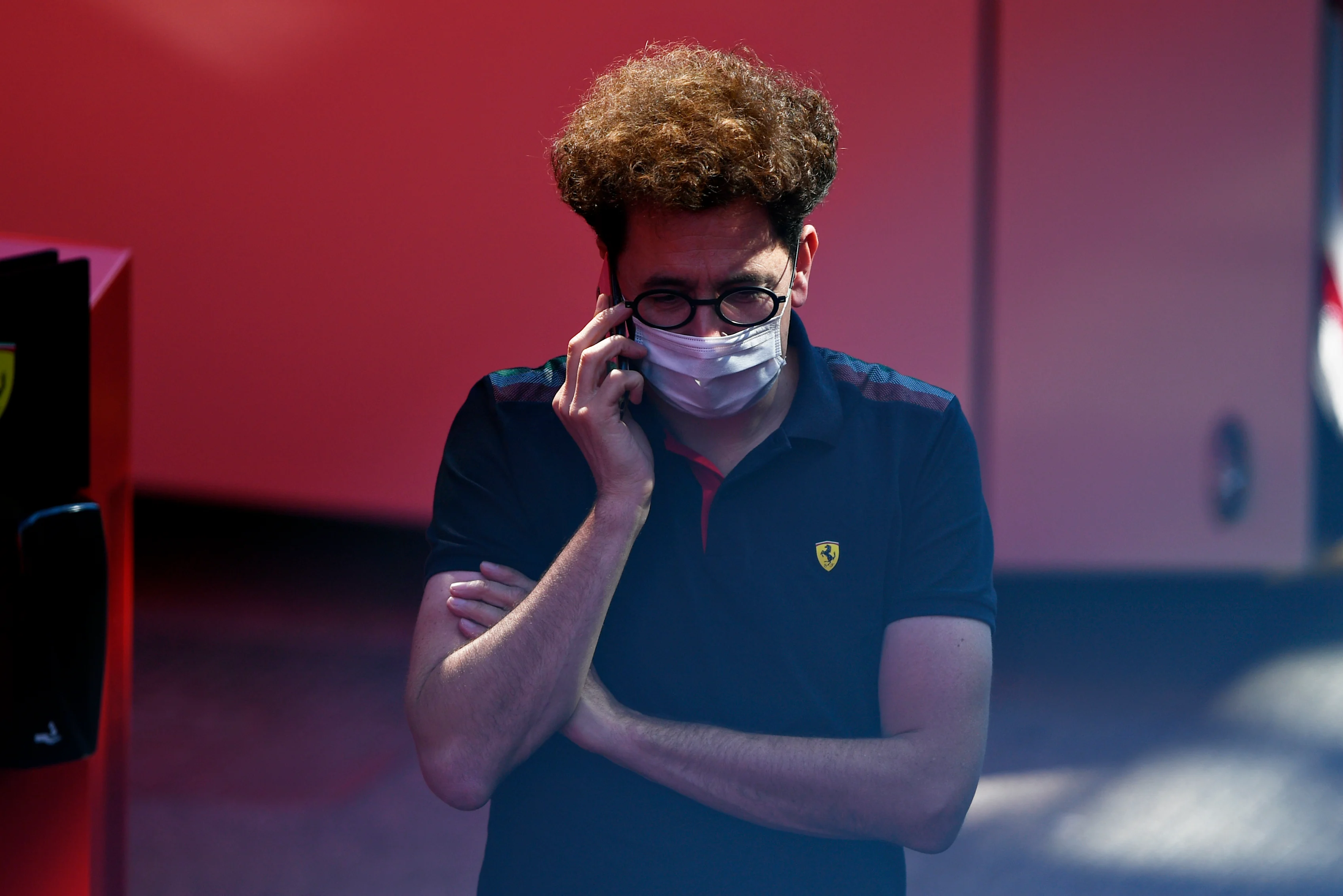 MONZA, ITALY - SEPTEMBER 03: Scuderia Ferrari Team Principal Mattia Binotto talks on the phone in