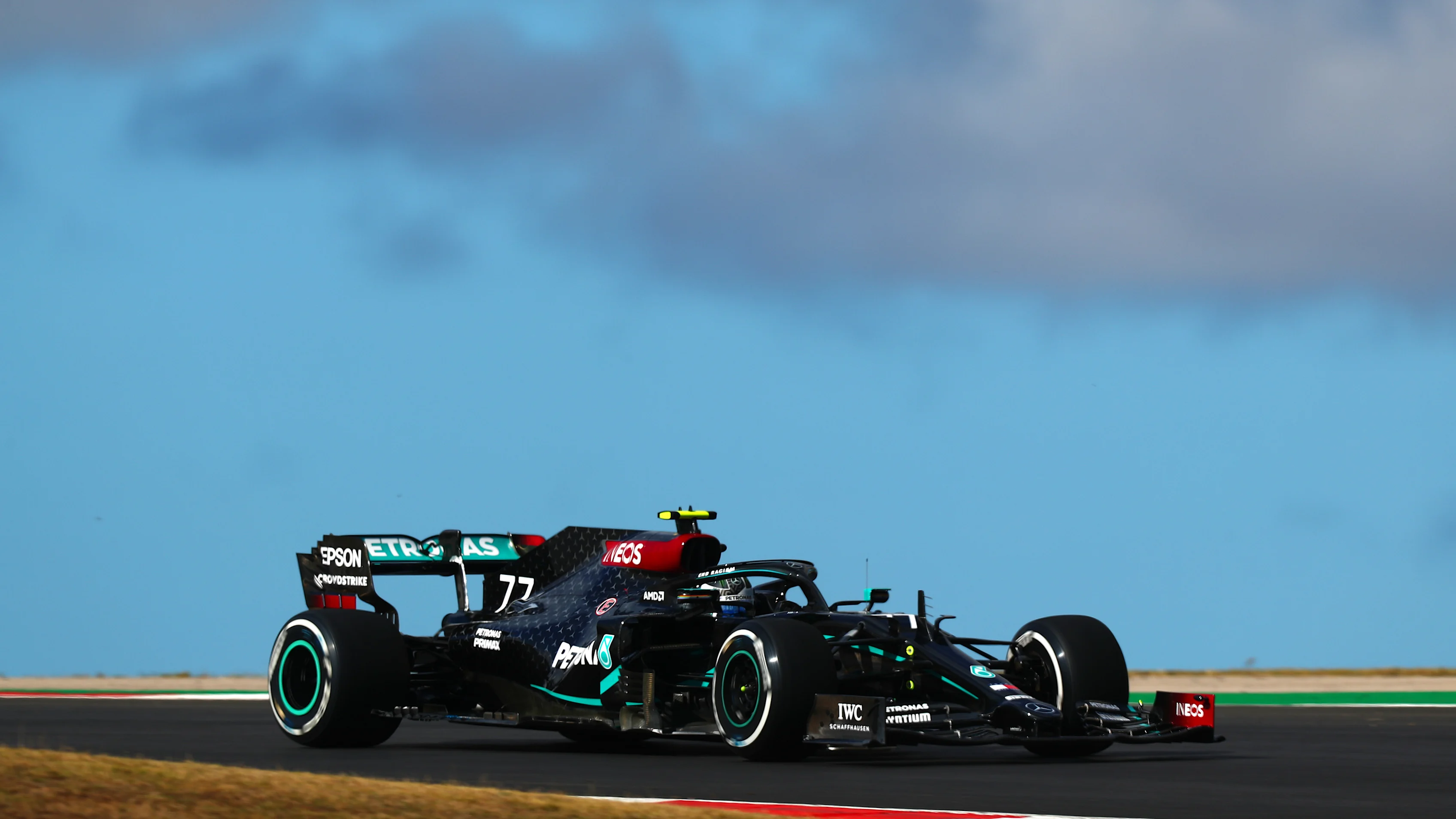 PORTIMAO, PORTUGAL - OCTOBER 23: Valtteri Bottas of Finland driving the (77) Mercedes AMG Petronas