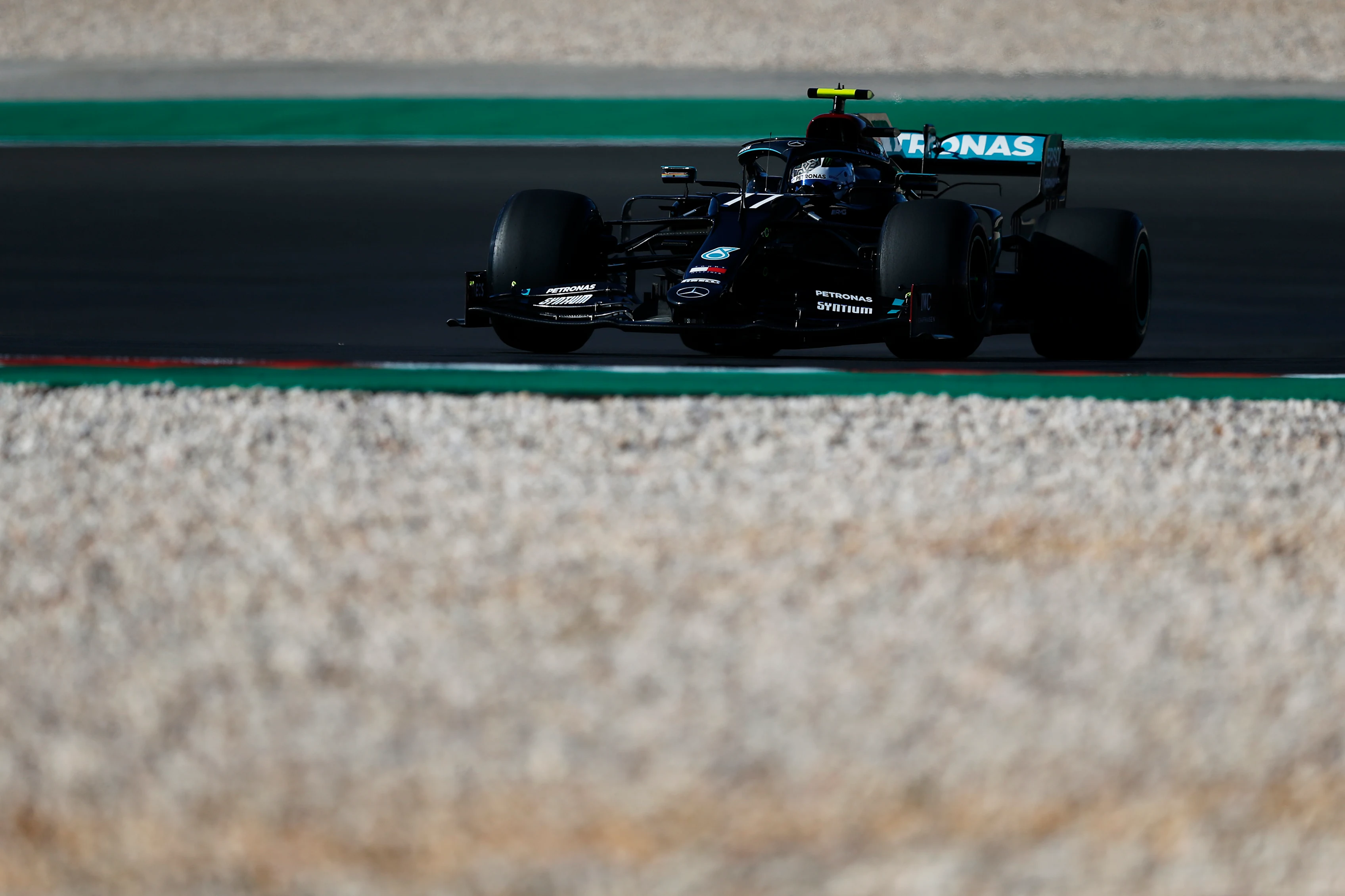 PORTIMAO, PORTUGAL - OCTOBER 23: Valtteri Bottas of Finland driving the (77) Mercedes AMG Petronas F1 Team Mercedes W11 on track during practice ahead of the F1 Grand Prix of Portugal at Autodromo Internacional do Algarve on October 23, 2020 in Portimao, Portugal. (Photo by Rafael Marchante - Pool/Getty Images)