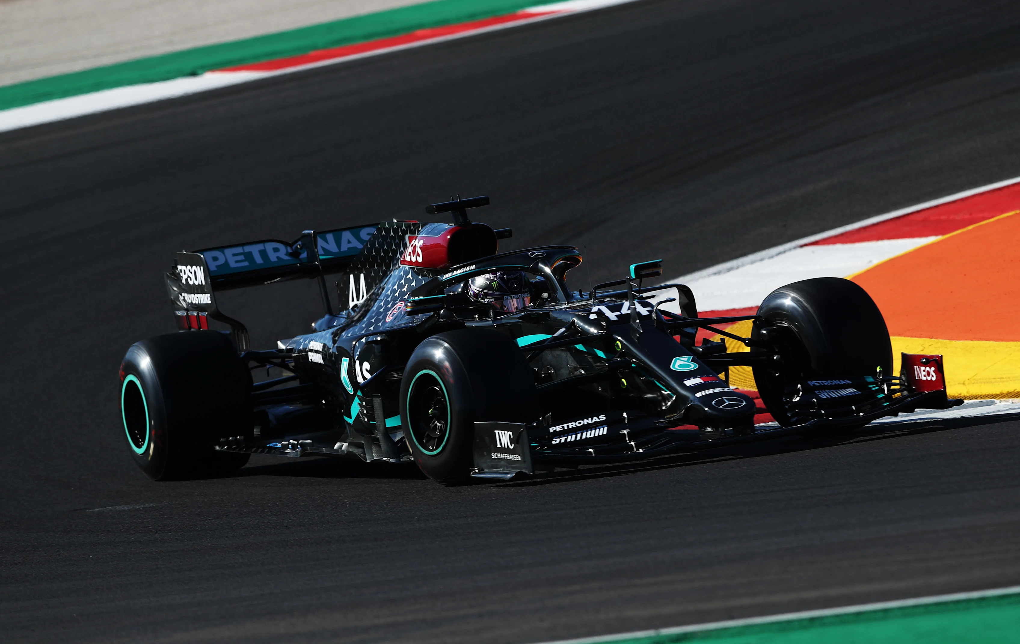 PORTIMAO, PORTUGAL - OCTOBER 23: Lewis Hamilton of Great Britain driving the (44) Mercedes AMG
