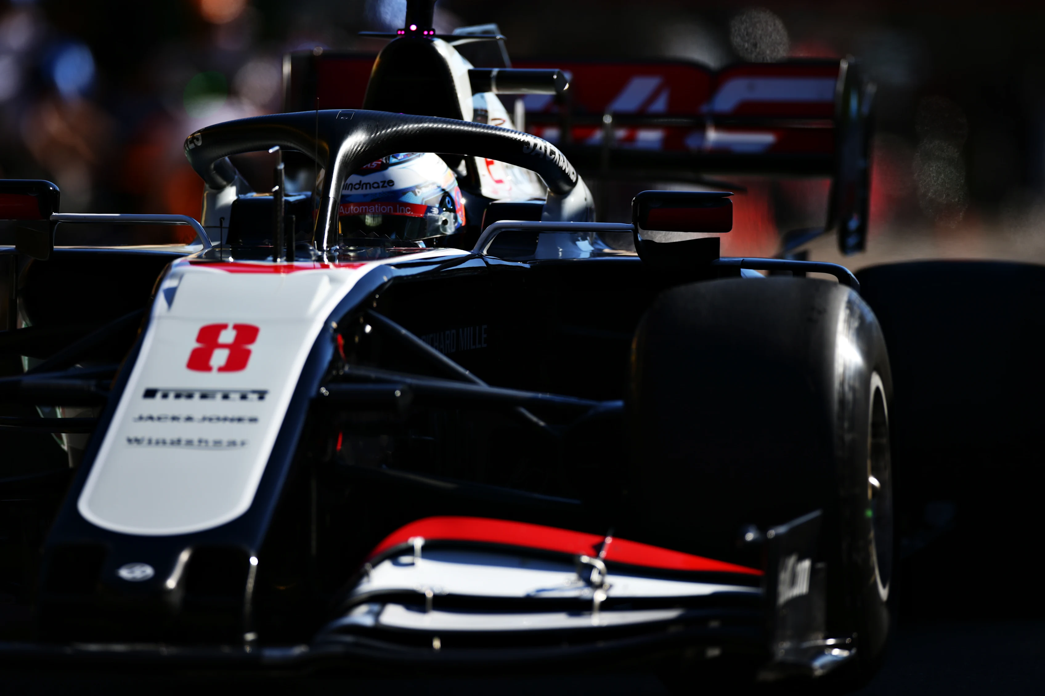 PORTIMAO, PORTUGAL - OCTOBER 23: Romain Grosjean of France driving the (8) Haas F1 Team VF-20 Ferrari drives in the Pitlane during practice ahead of the F1 Grand Prix of Portugal at Autodromo Internacional do Algarve on October 23, 2020 in Portimao, Portugal. (Photo by Peter Fox/Getty Images)