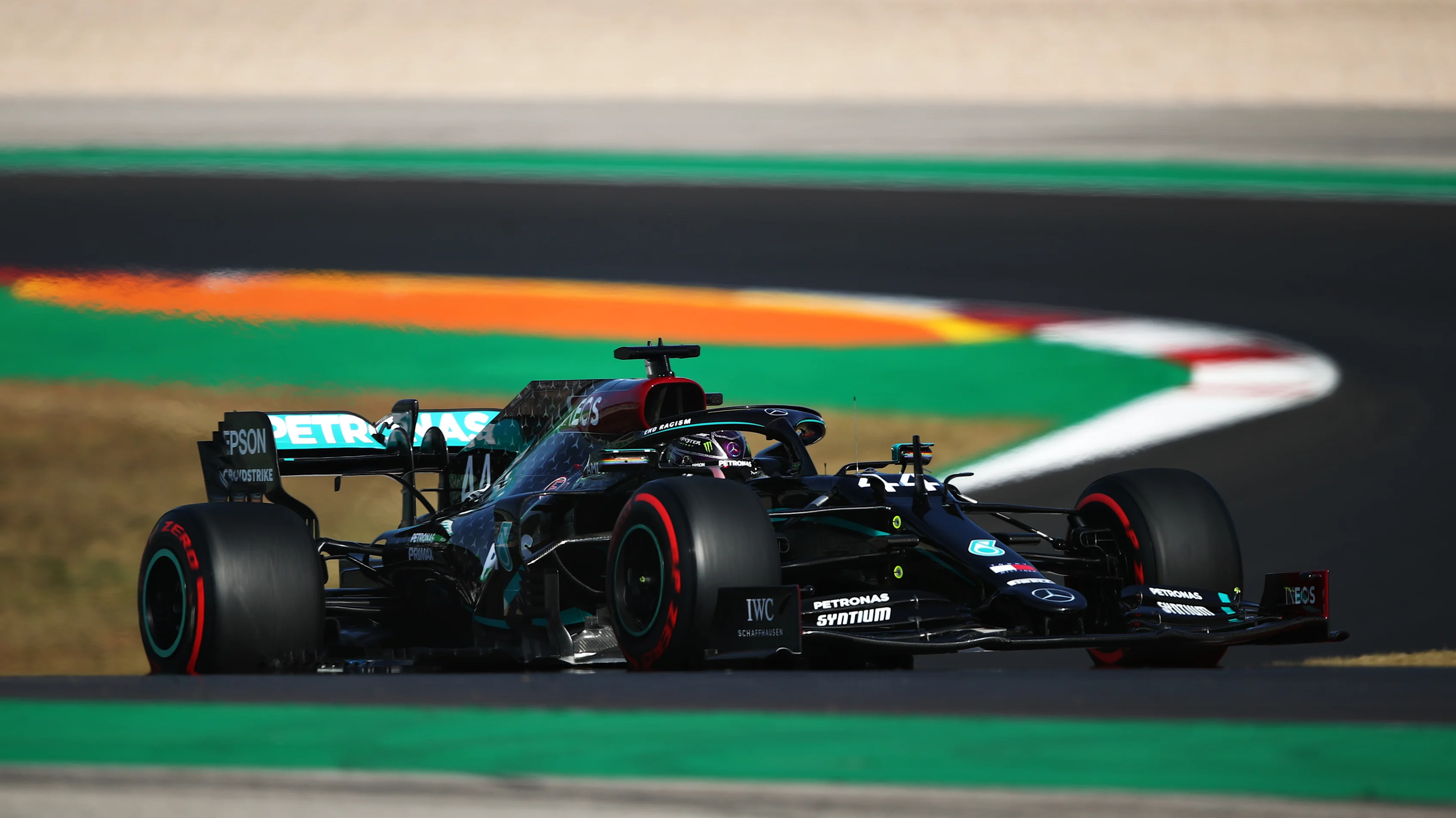 PORTIMAO, PORTUGAL - OCTOBER 24: Lewis Hamilton of Great Britain driving the (44) Mercedes AMG