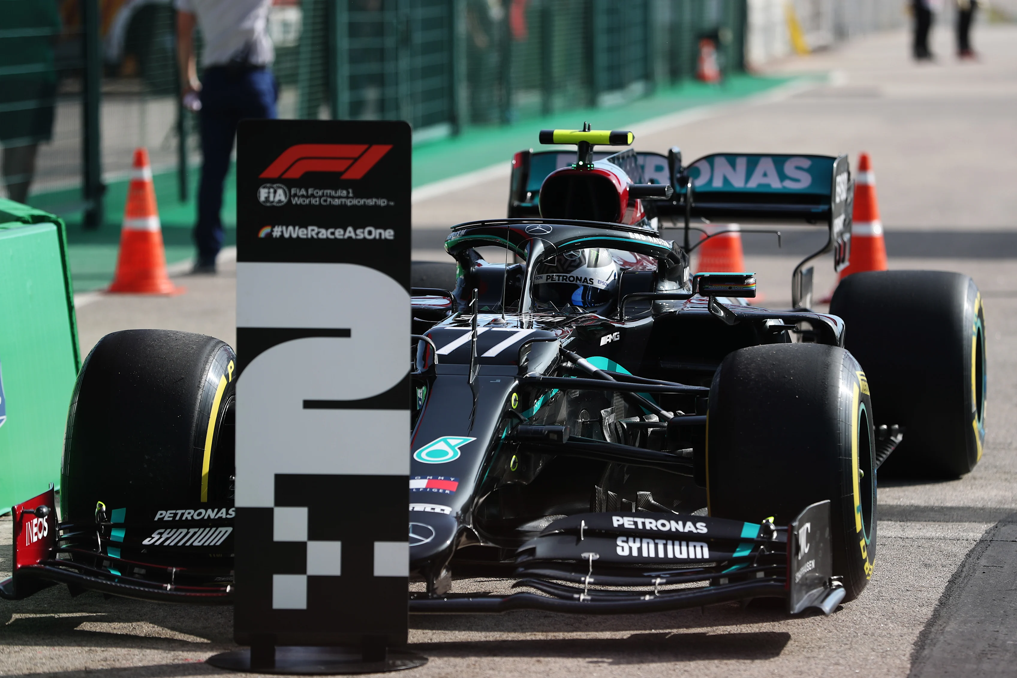 PORTIMAO, PORTUGAL - OCTOBER 24: Second placed Valtteri Bottas of Finland and Mercedes GP in parc