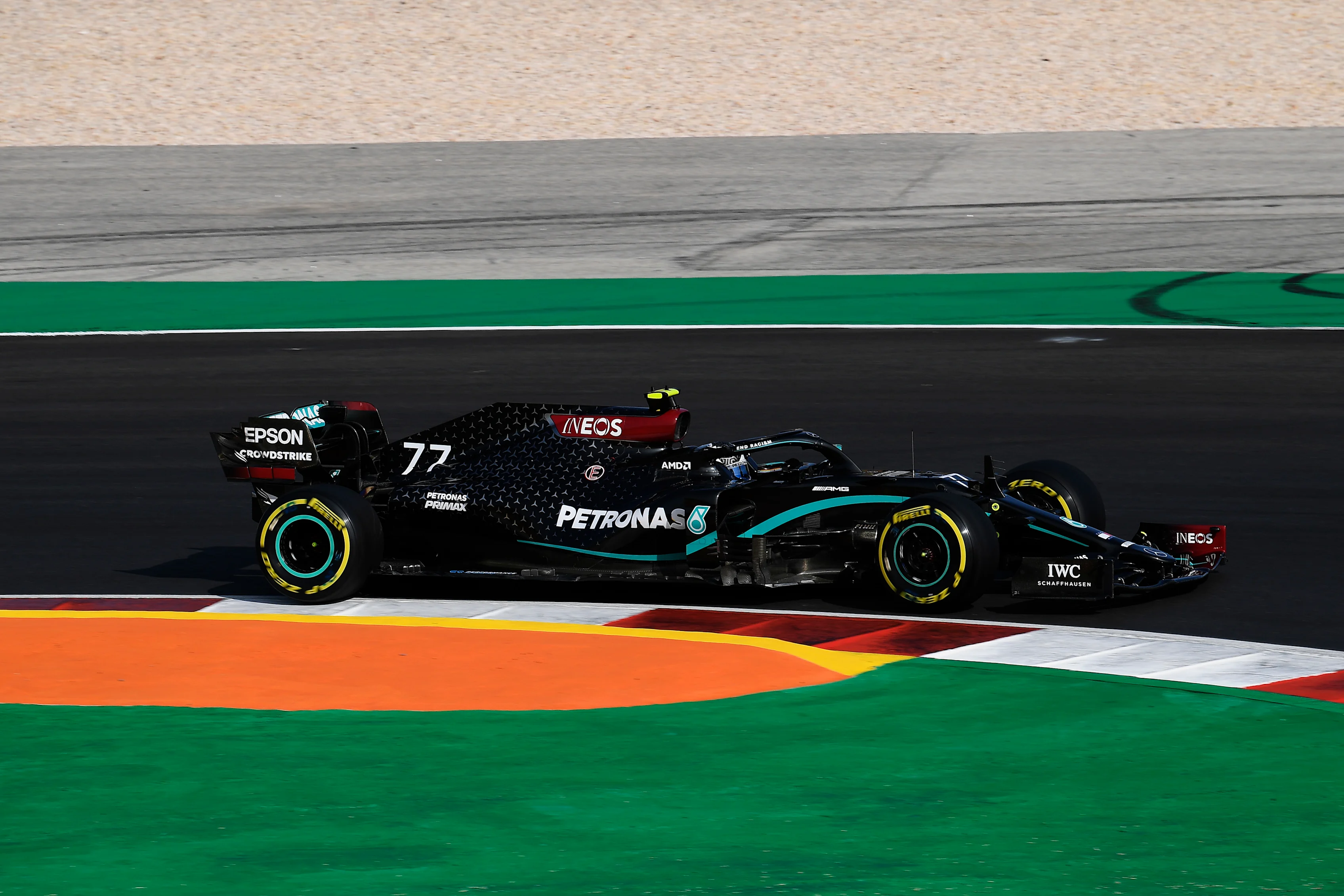 PORTIMAO, PORTUGAL - OCTOBER 24: Valtteri Bottas of Finland driving the (77) Mercedes AMG Petronas