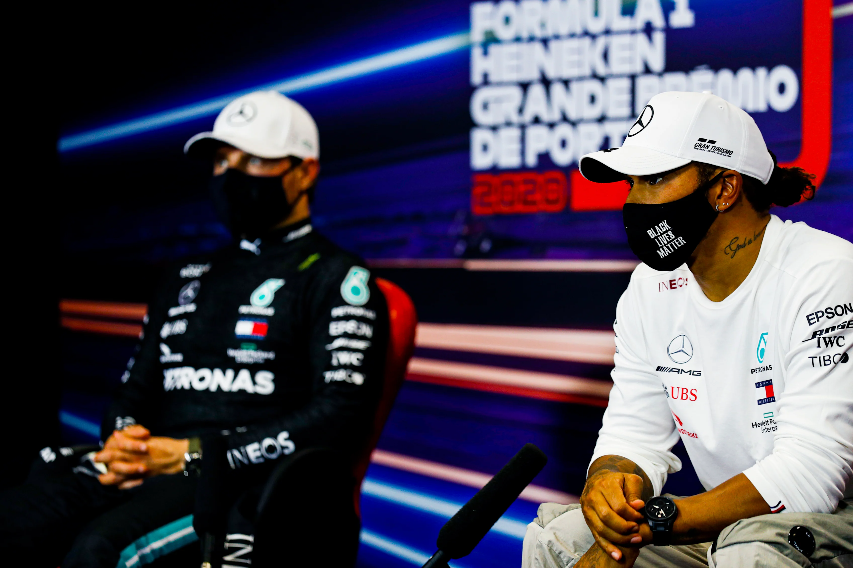 PORTIMAO, PORTUGAL - OCTOBER 24: Pole position qualifier Lewis Hamilton of Great Britain and