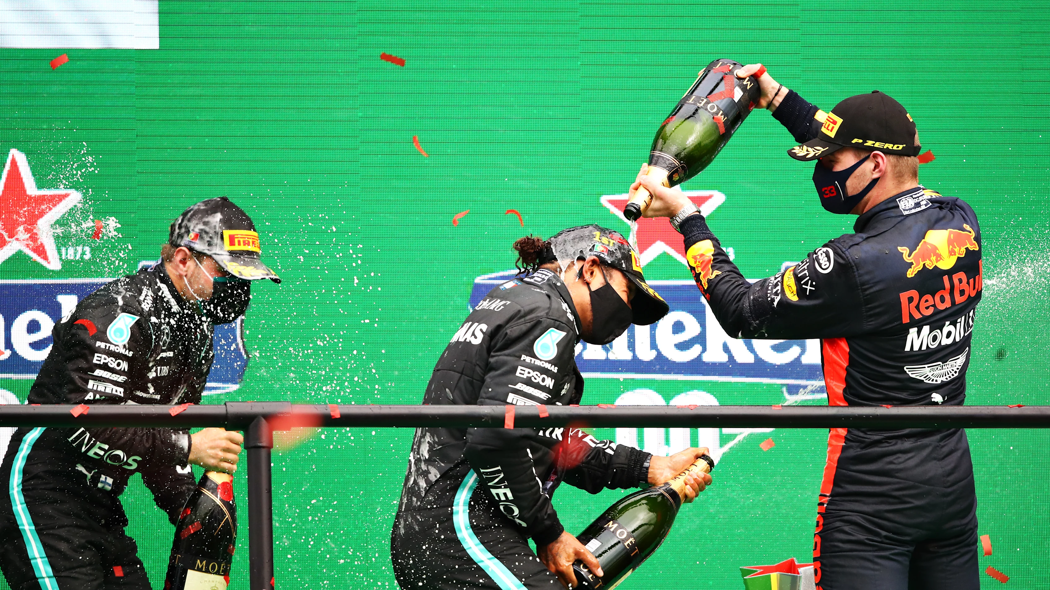 PORTIMAO, PORTUGAL - OCTOBER 25: Race winner Lewis Hamilton of Great Britain and Mercedes GP