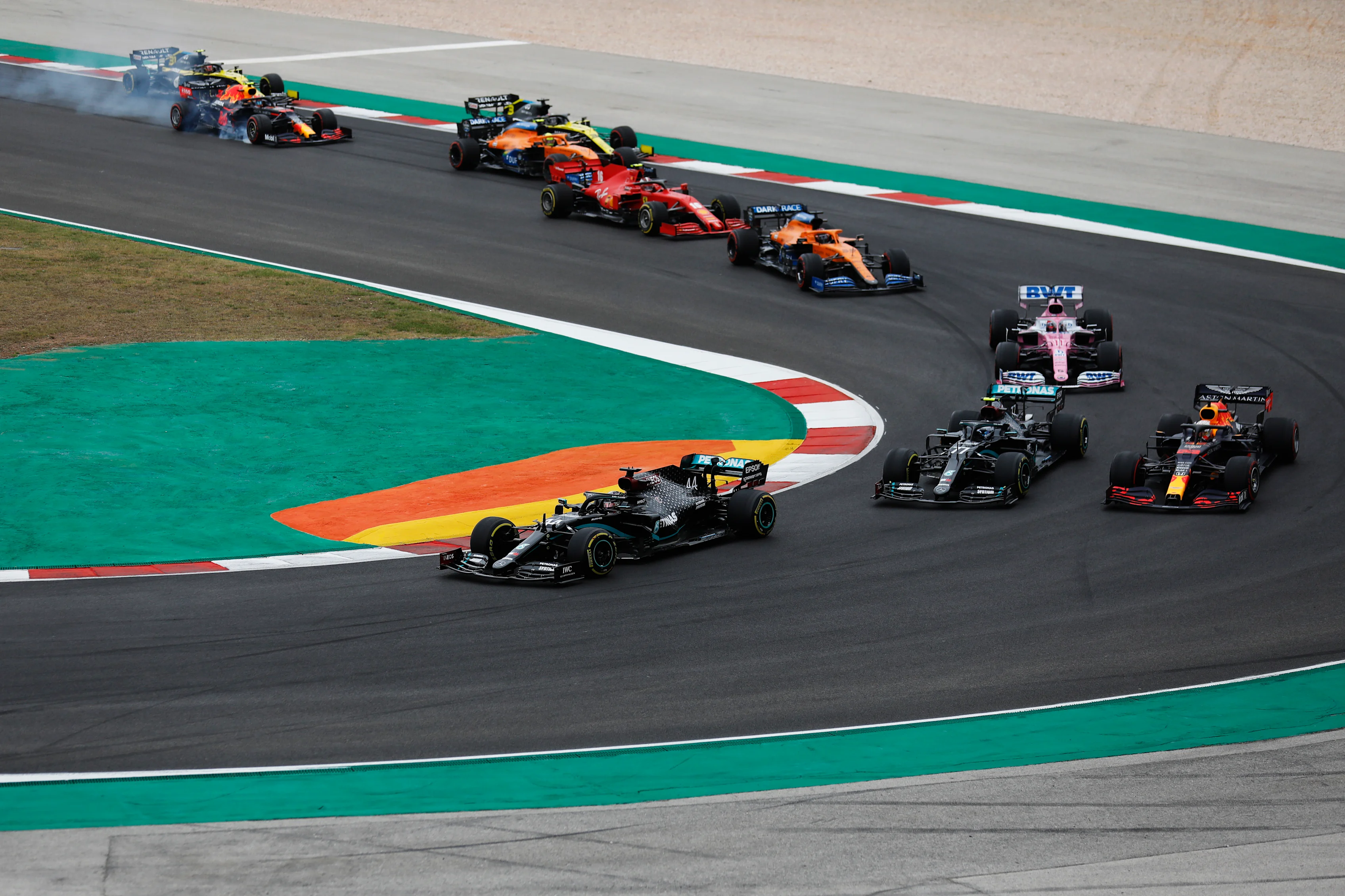 PORTIMAO, PORTUGAL - OCTOBER 25: Lewis Hamilton of Great Britain driving the (44) Mercedes AMG
