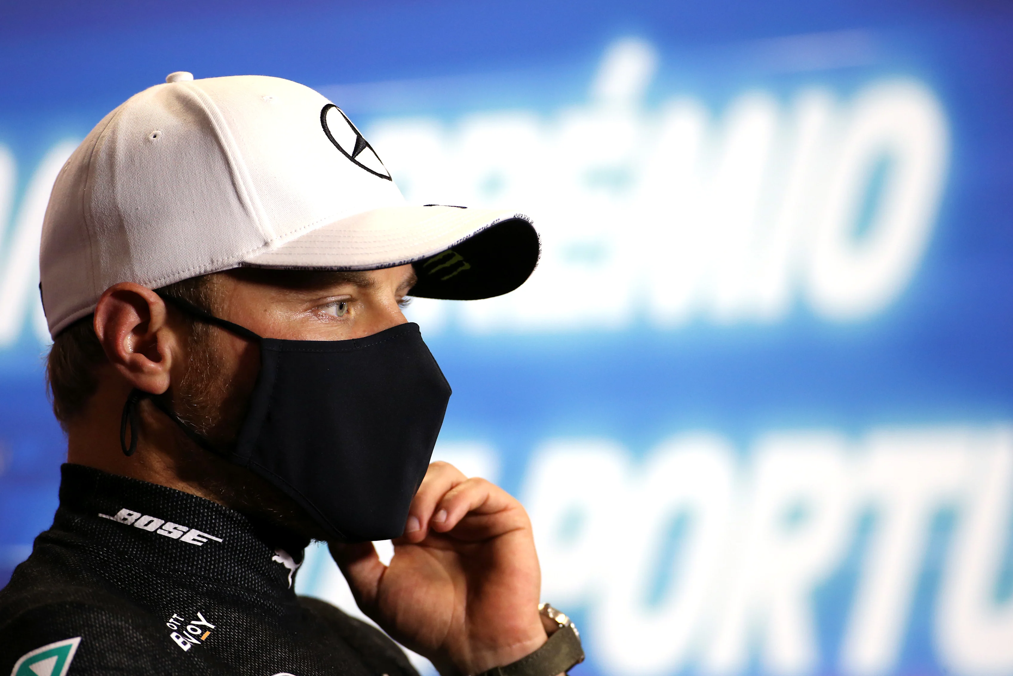 PORTIMAO, PORTUGAL - OCTOBER 25: Second placed Valtteri Bottas of Finland and Mercedes GP talks in