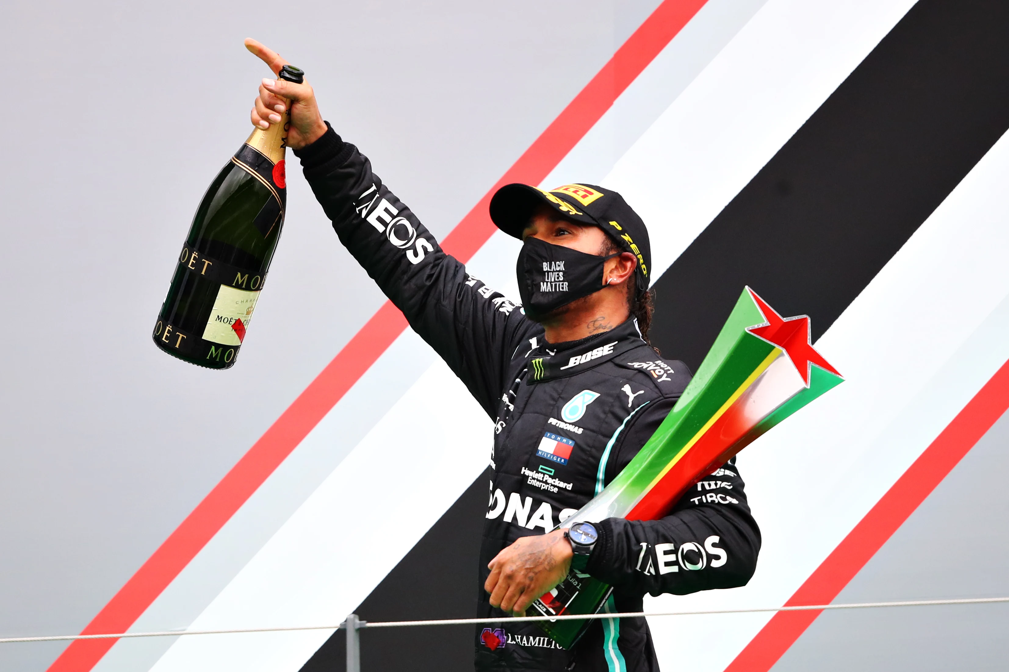 PORTIMAO, PORTUGAL - OCTOBER 25: Race winner Lewis Hamilton of Great Britain and Mercedes GP