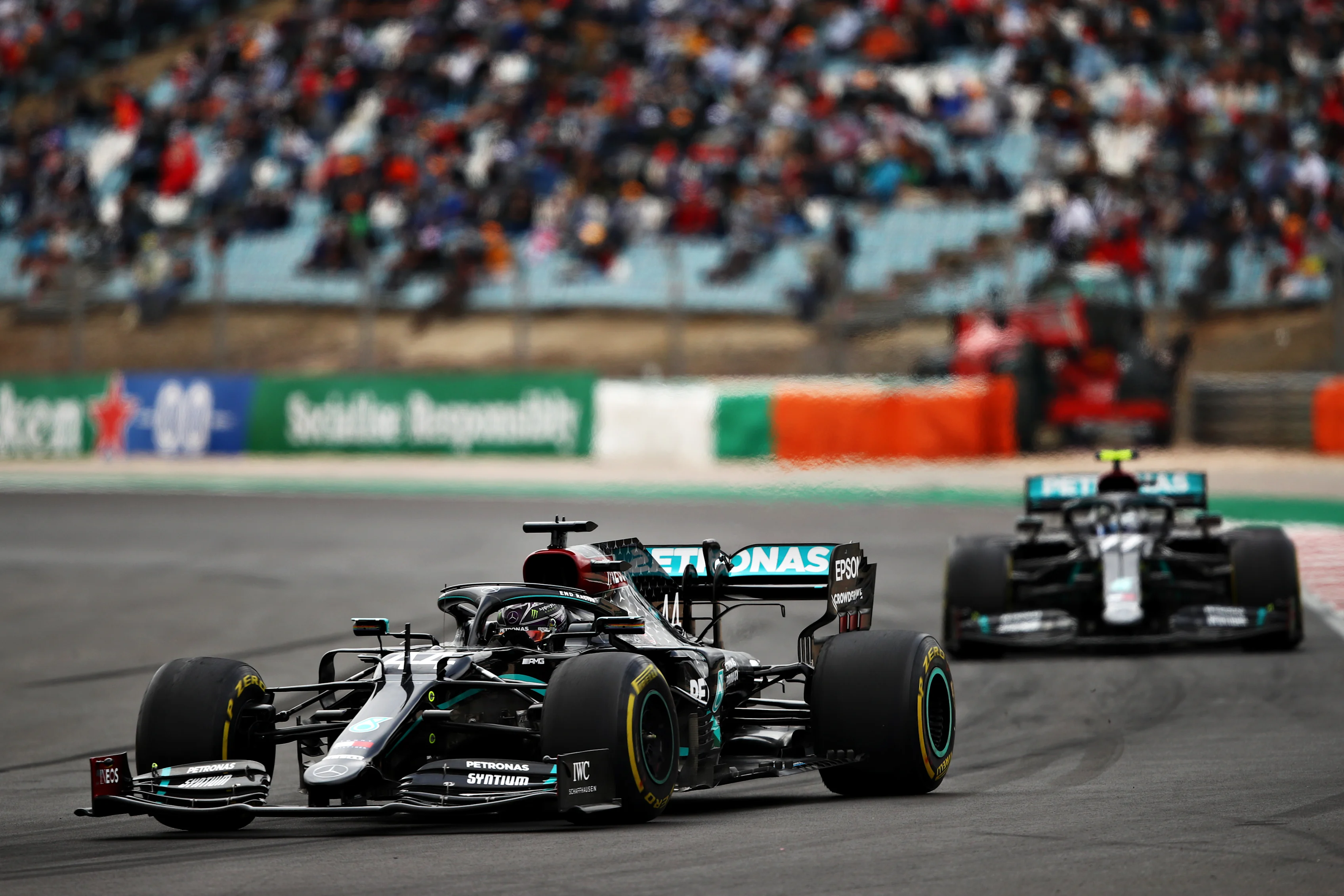 PORTIMAO, PORTUGAL - OCTOBER 25: Lewis Hamilton of Great Britain driving the (44) Mercedes AMG