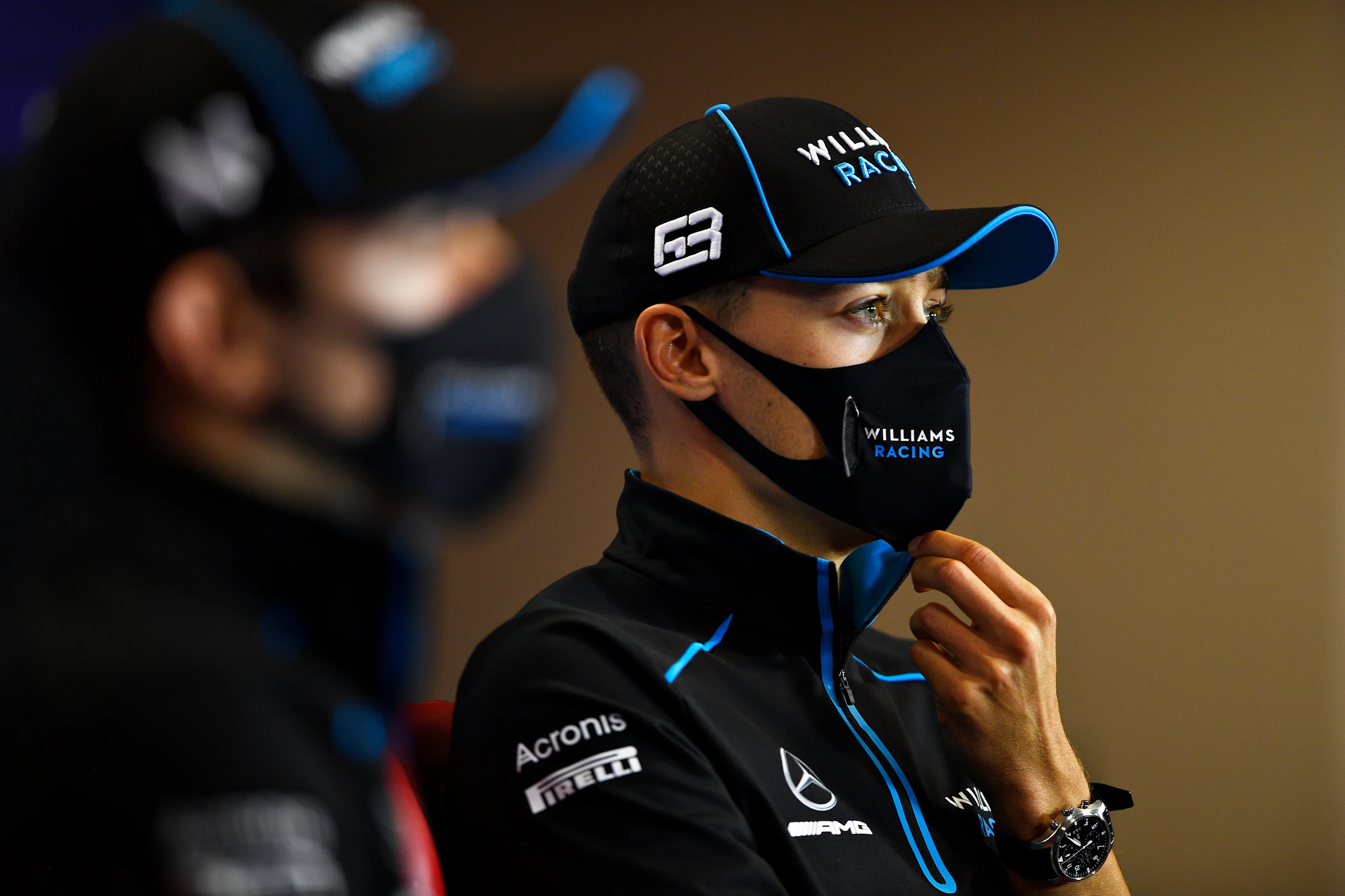 PORTIMAO, PORTUGAL - OCTOBER 22: George Russell of Great Britain and Williams talks in the Drivers