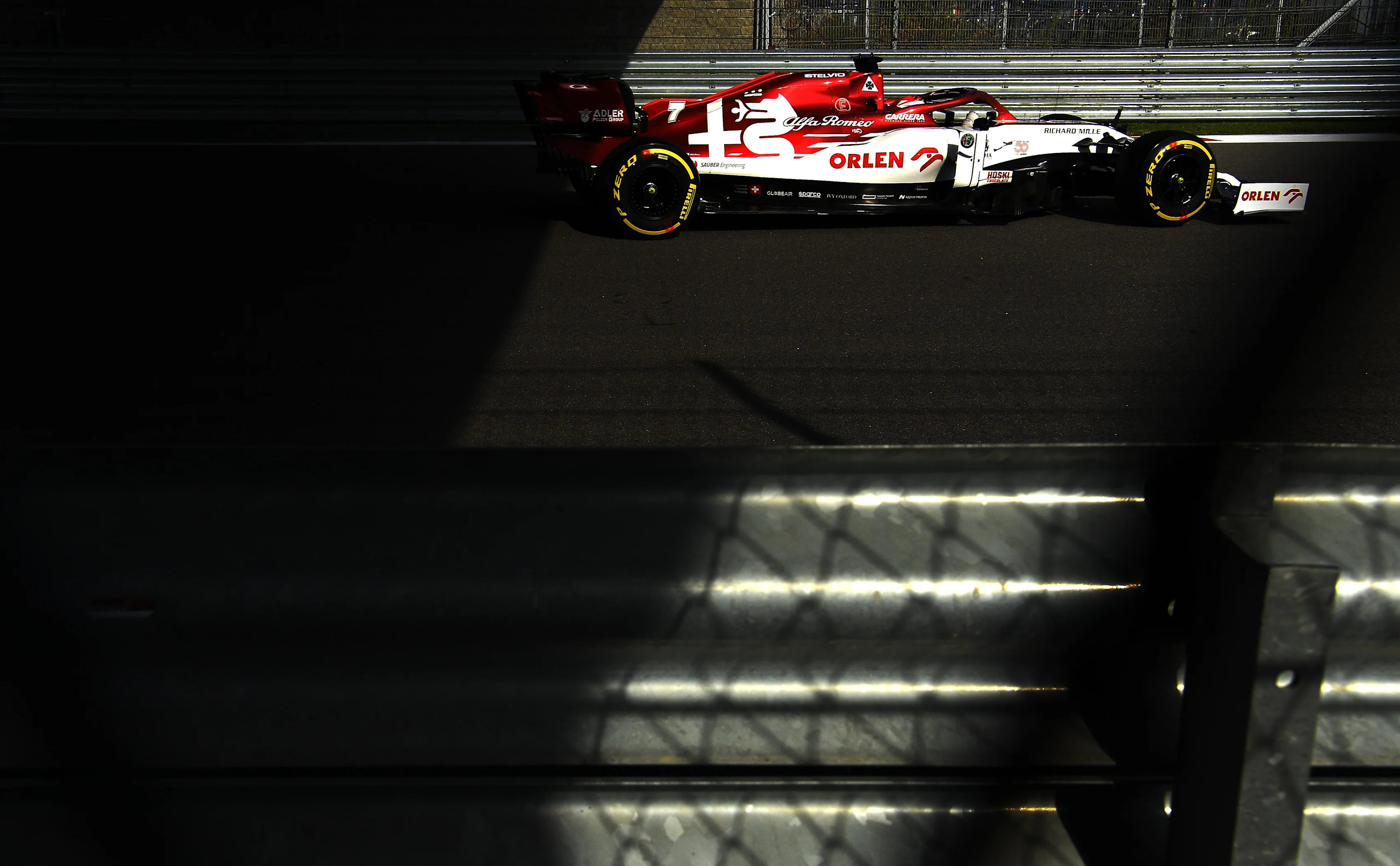 SOCHI, RUSSIA - SEPTEMBER 25: Kimi Raikkonen of Finland driving the (7) Alfa Romeo Racing C39 Ferrari during practice ahead of the F1 Grand Prix of Russia at Sochi Autodrom on September 25, 2020 in Sochi, Russia. (Photo by Kirill Kudryavtsev - Pool/Getty Images)