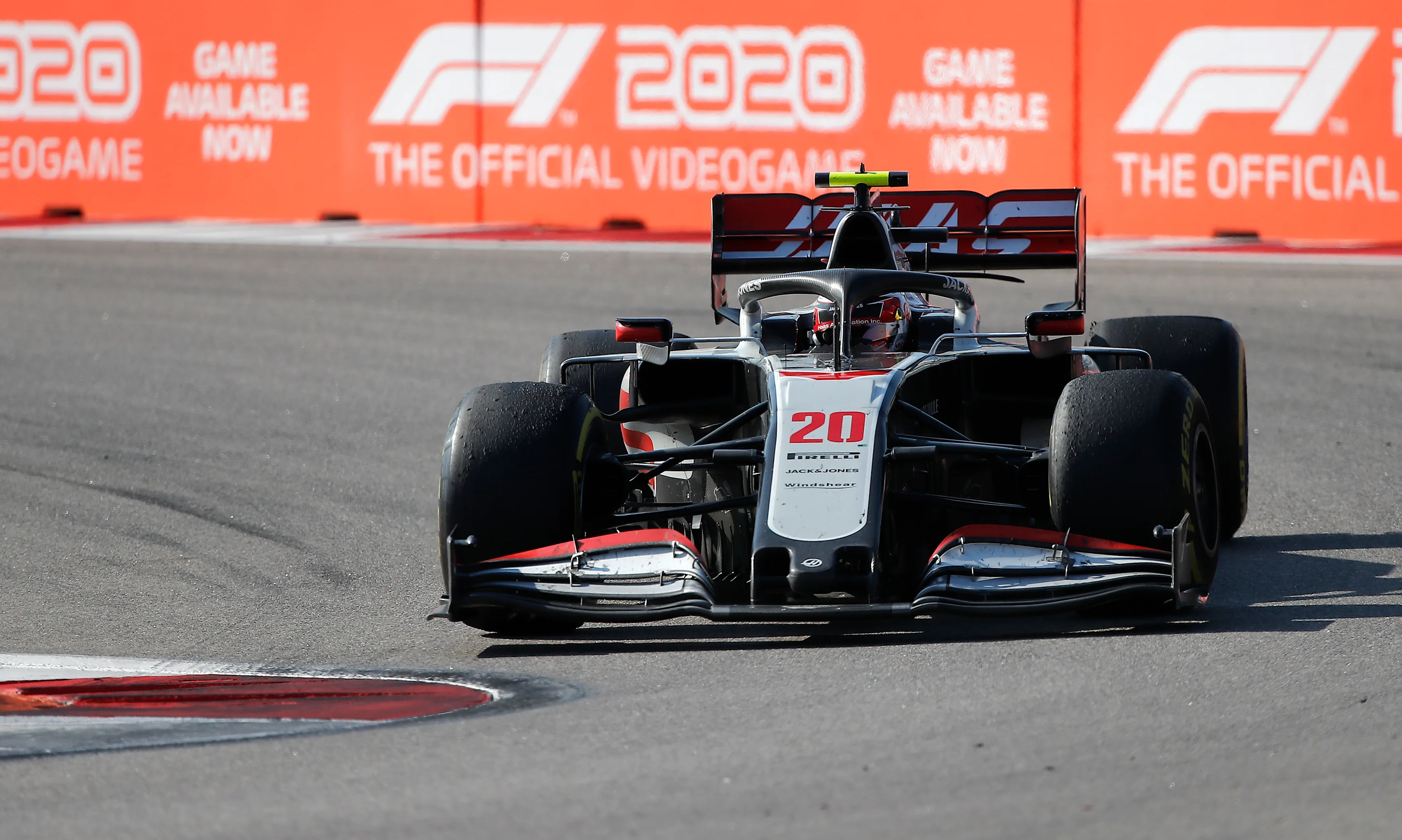 SOCHI, RUSSIA - SEPTEMBER 27: Kevin Magnussen of Denmark driving the (20) Haas F1 Team VF-20 Ferrari on track during the F1 Grand Prix of Russia at Sochi Autodrom on September 27, 2020 in Sochi, Russia. (Photo by Maxim Shemetov - Pool/Getty Images)