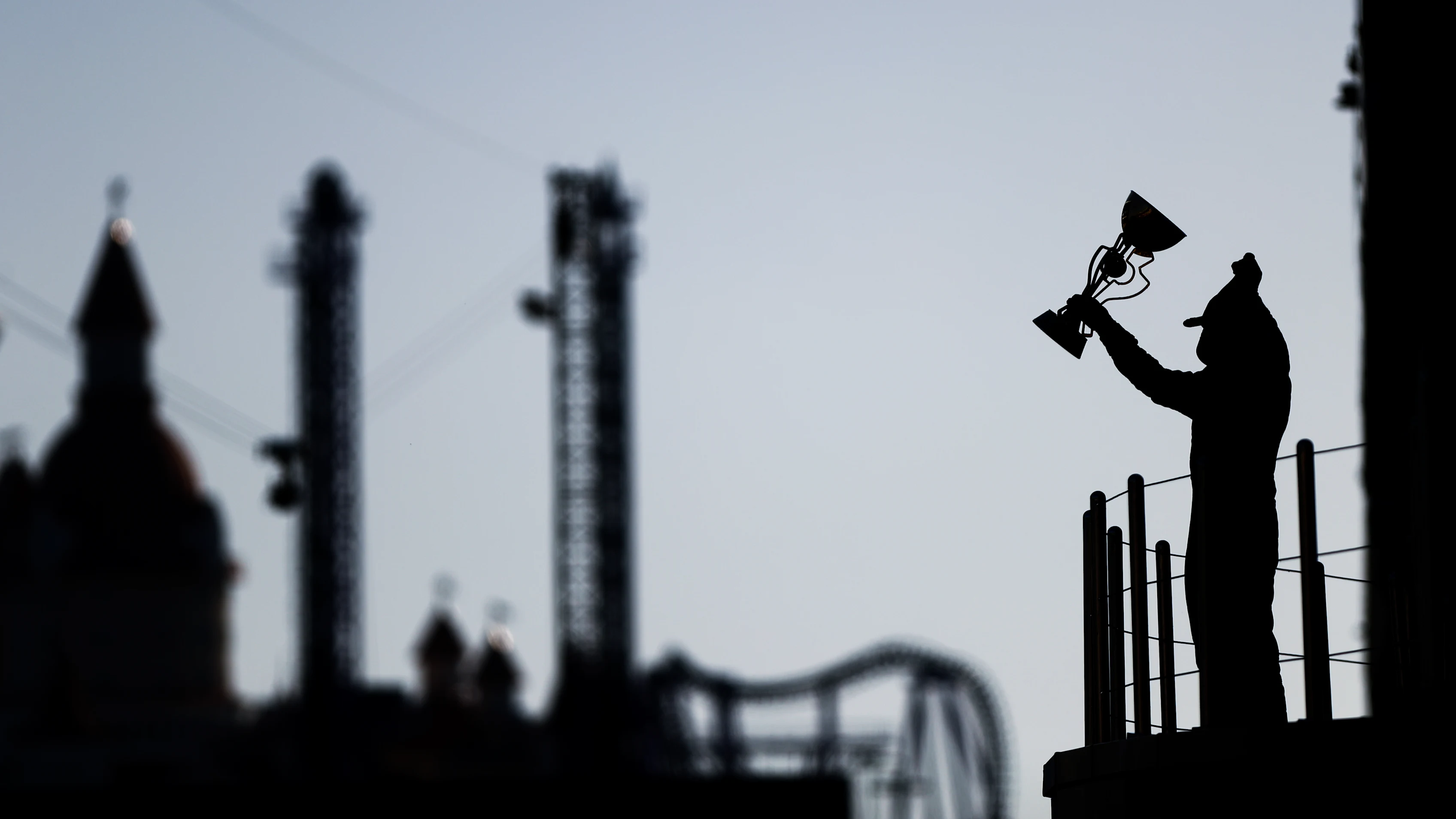 SOCHI, RUSSIA - SEPTEMBER 27: Race winner Valtteri Bottas of Finland and Mercedes GP celebrates on the podium during the F1 Grand Prix of Russia at Sochi Autodrom on September 27, 2020 in Sochi, Russia. (Photo by Dan Istitene - Formula 1/Formula 1 via Getty Images)
