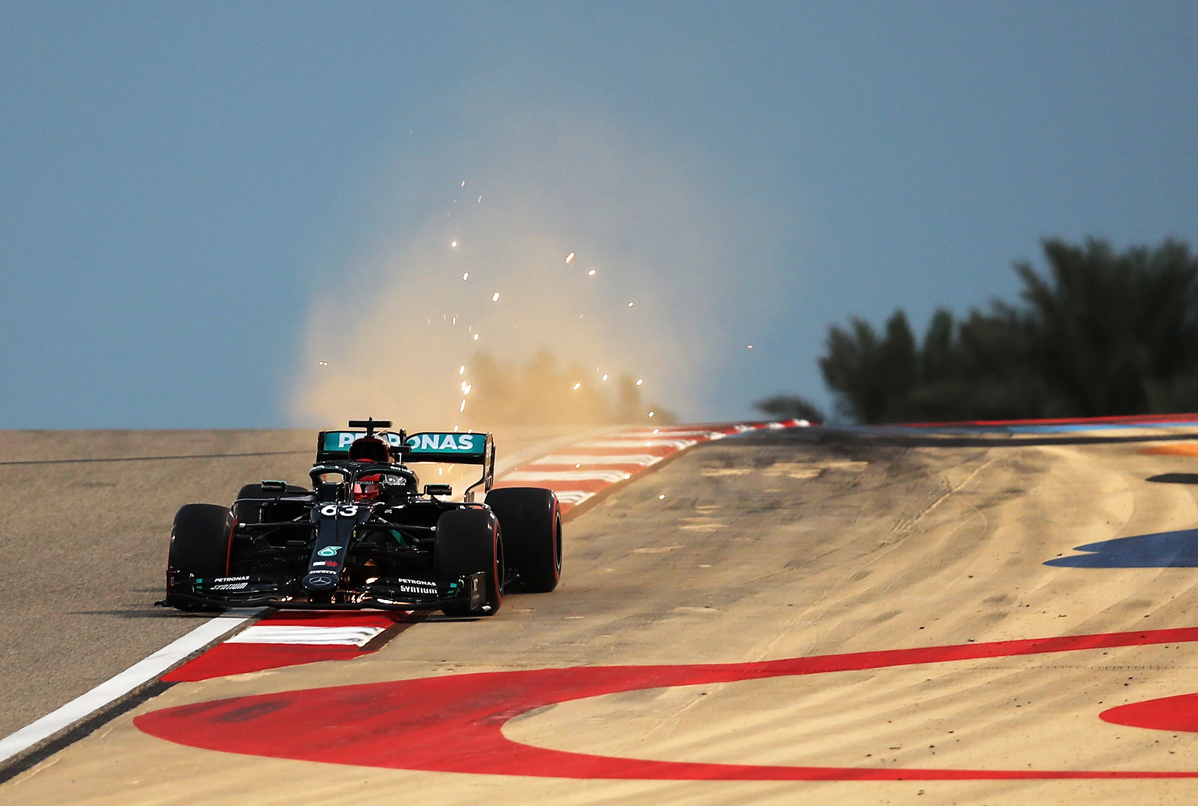BAHRAIN, BAHRAIN - DECEMBER 04: George Russell of Great Britain driving the (63) Mercedes AMG