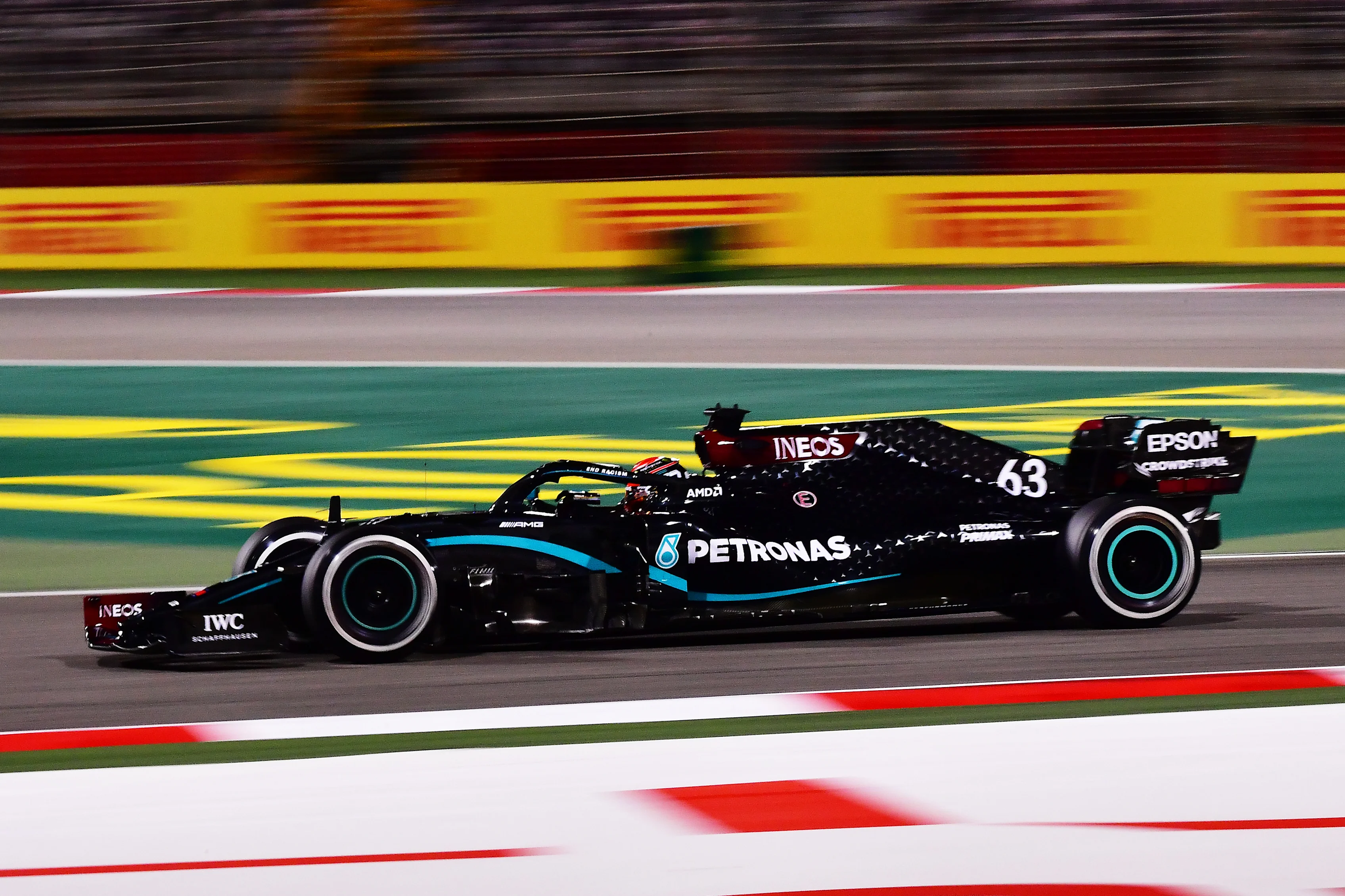 BAHRAIN, BAHRAIN - DECEMBER 04: George Russell of Great Britain driving the (63) Marcedes AMG