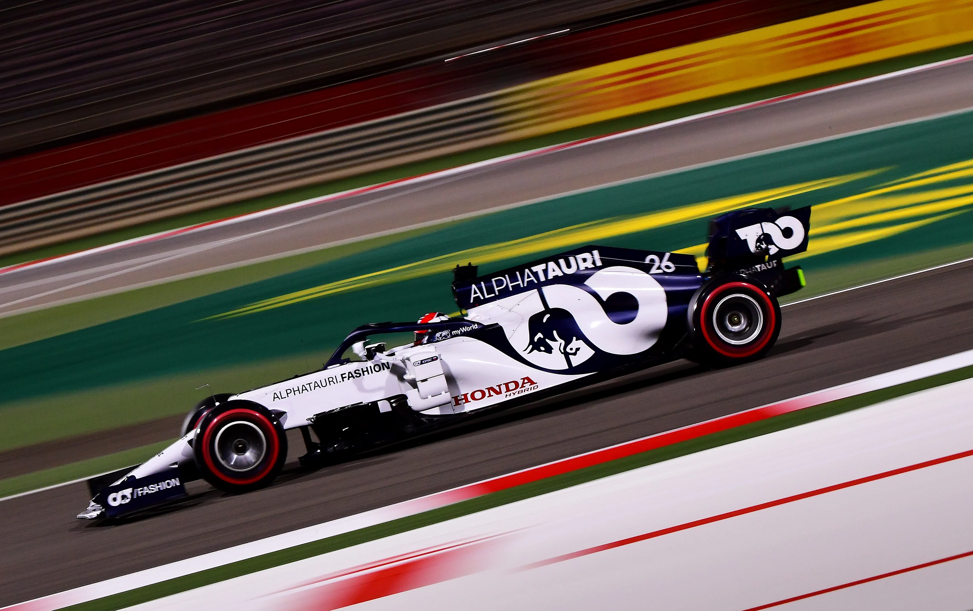 BAHRAIN, BAHRAIN - DECEMBER 04: Daniil Kvyat of Russia driving the (26) Scuderia AlphaTauri AT01 Honda on track during practice ahead of the F1 Grand Prix of Sakhir at Bahrain International Circuit on December 04, 2020 in Bahrain, Bahrain. (Photo by Giuseppe Cacace - Pool/Getty Images)