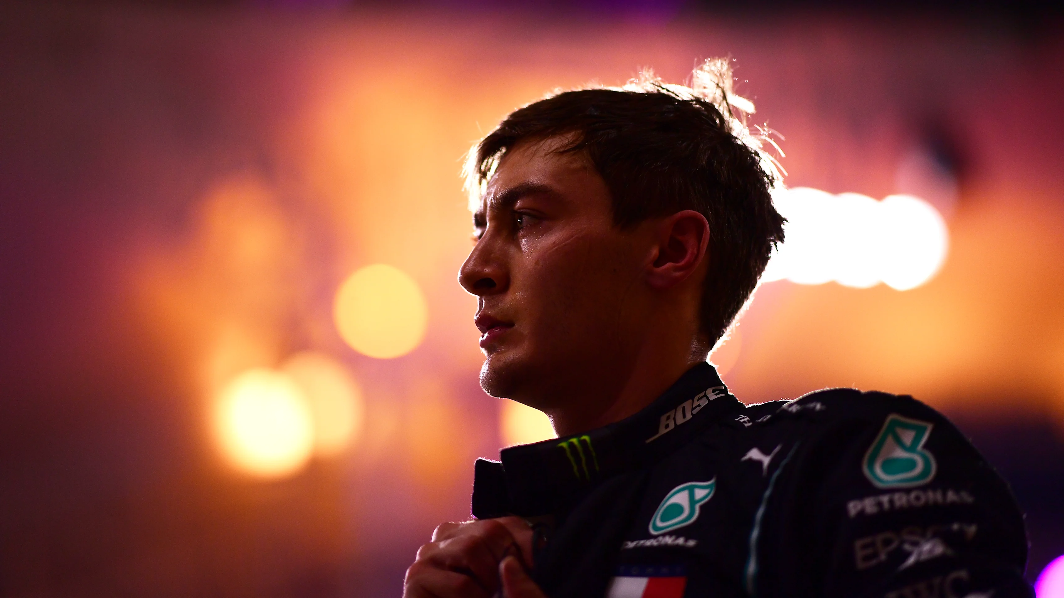 BAHRAIN, BAHRAIN - DECEMBER 05: Second place qualifier George Russell of Great Britain and Mercedes