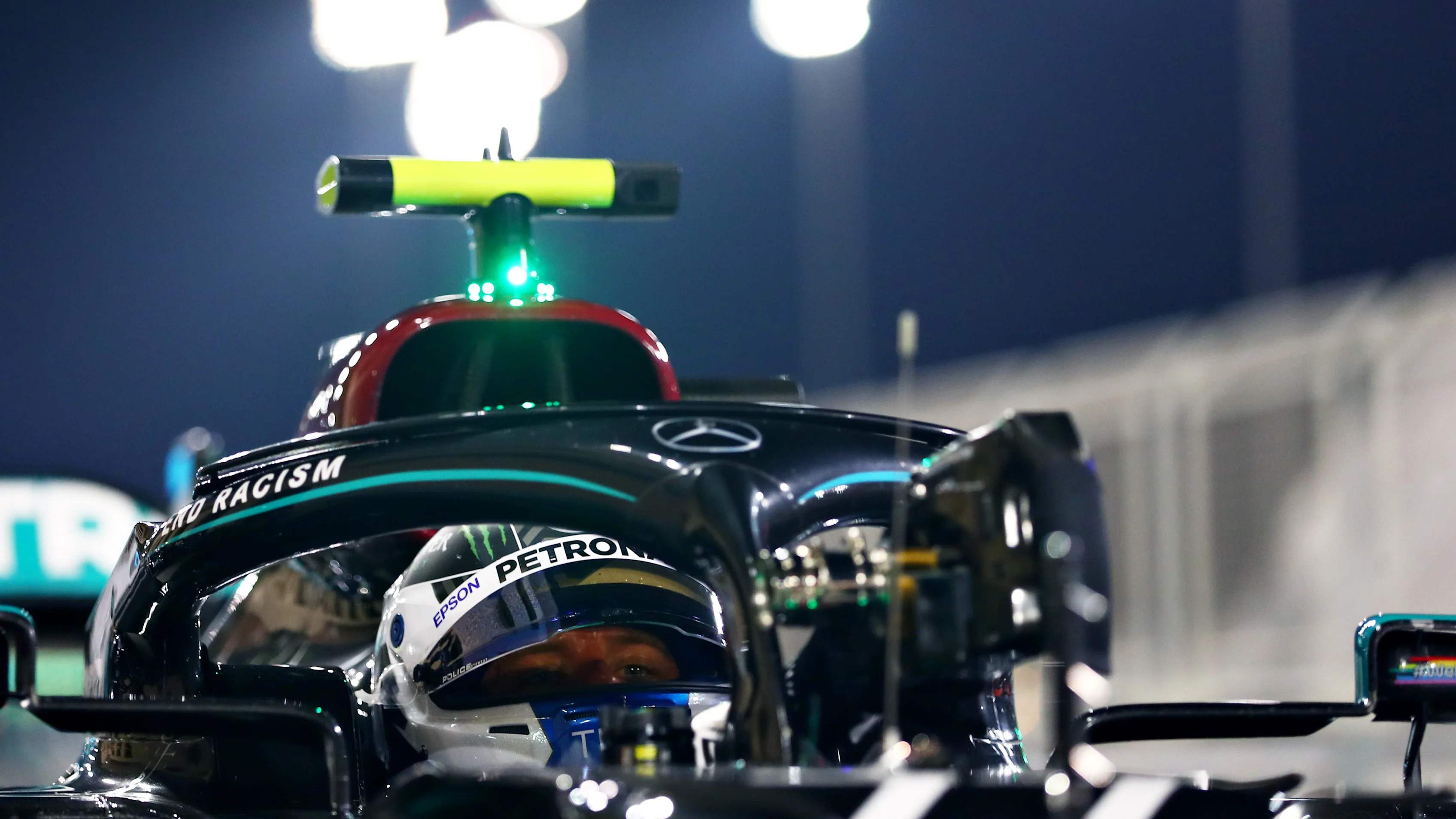 BAHRAIN, BAHRAIN - DECEMBER 05: Pole position qualifier Valtteri Bottas of Finland and Mercedes GP