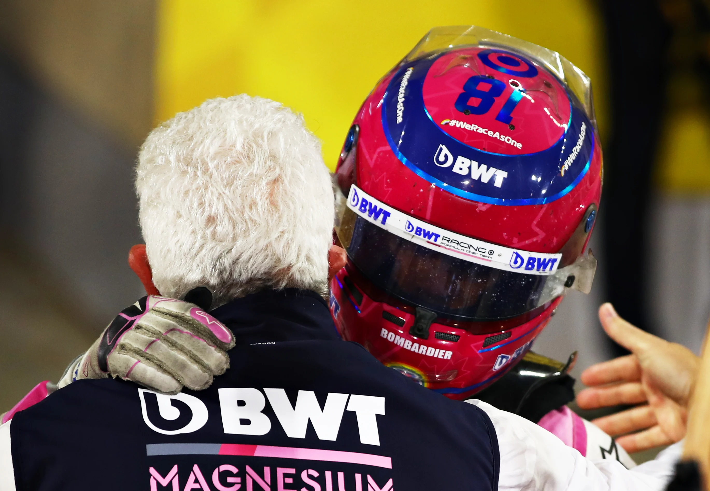 BAHRAIN, BAHRAIN - DECEMBER 06: Third placed Lance Stroll of Canada and Racing Point celebrates