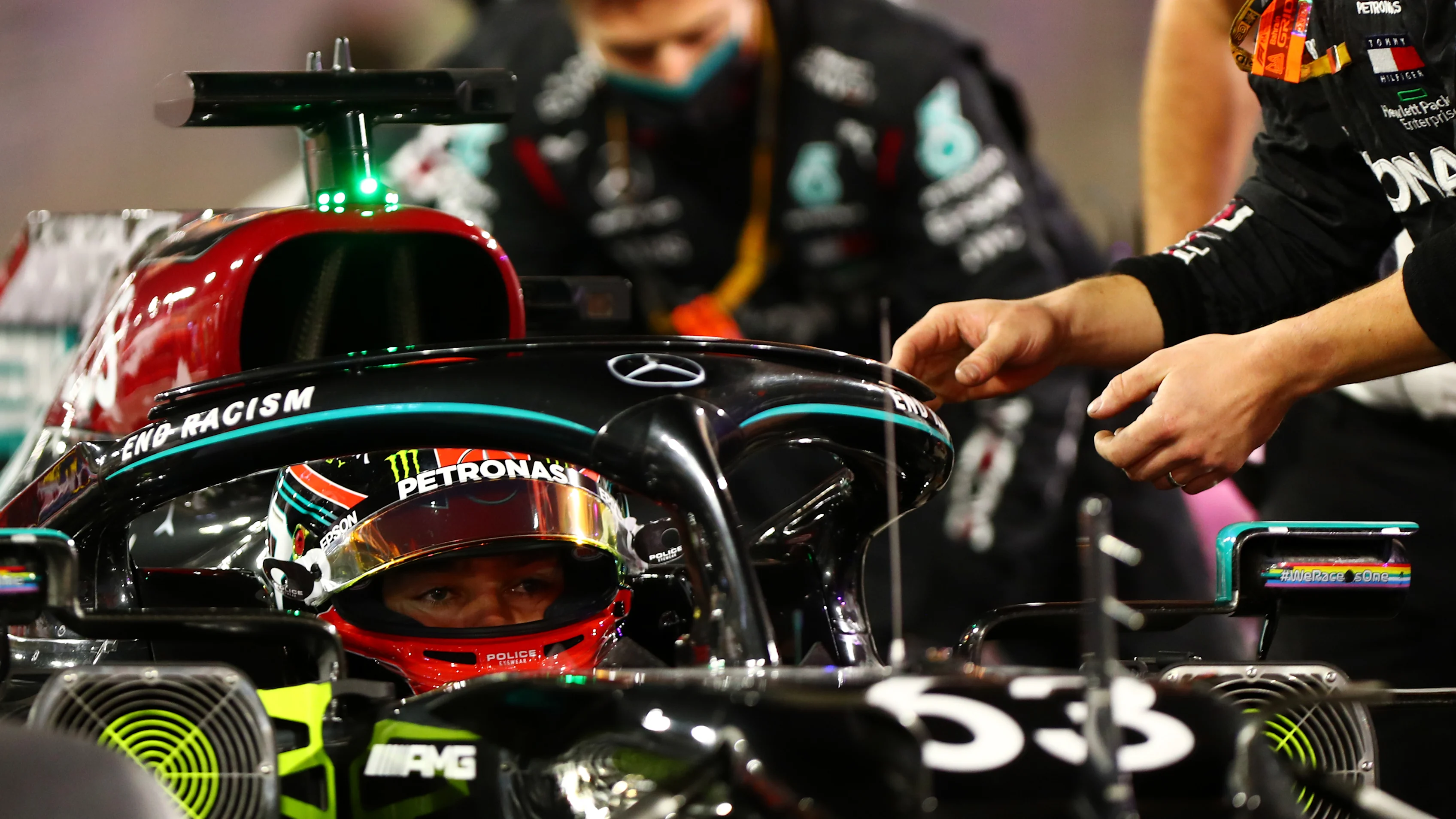 BAHRAIN, BAHRAIN - DECEMBER 06: George Russell of Great Britain and Mercedes GP prepares to drive