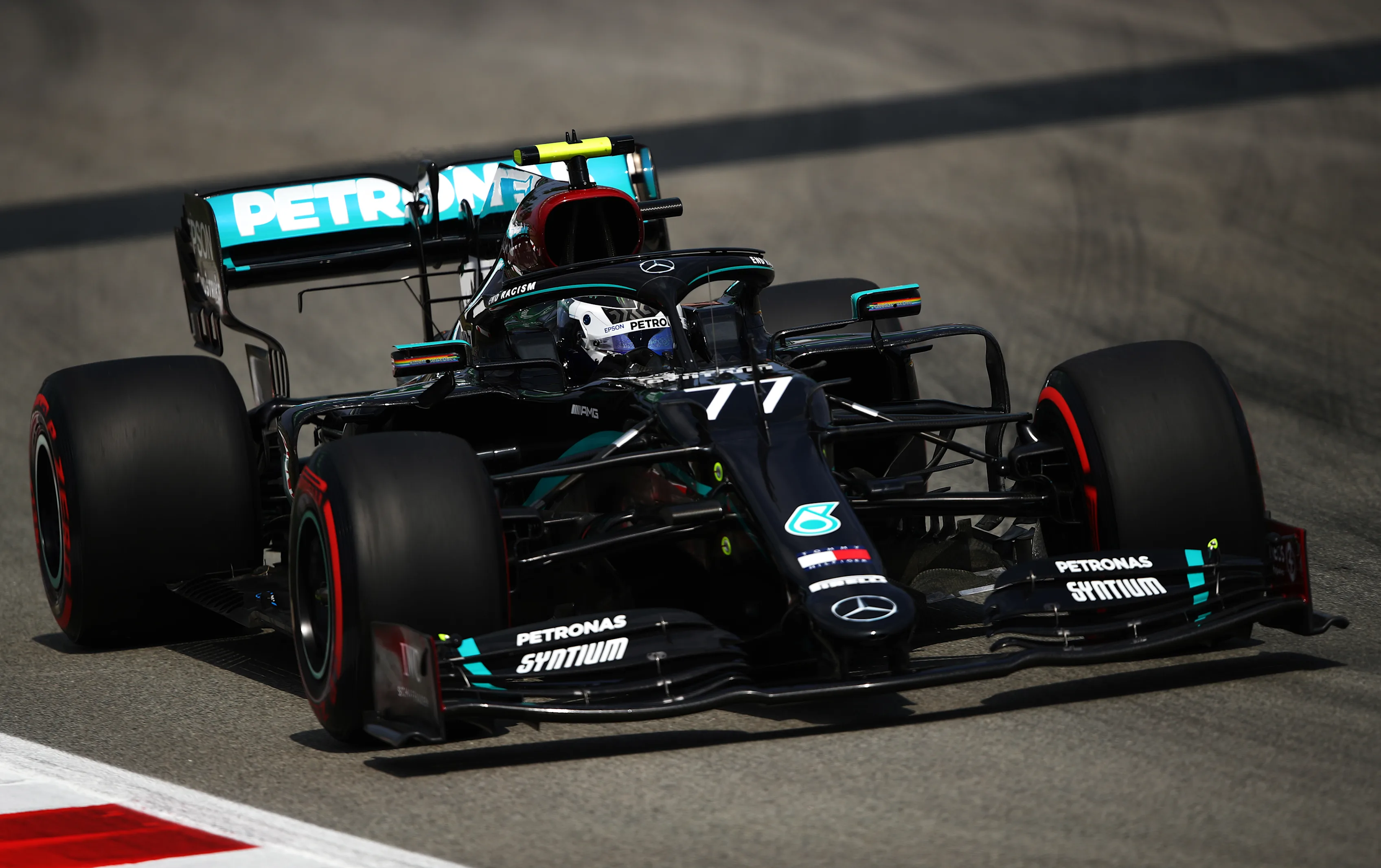 BARCELONA, SPAIN - AUGUST 14: Valtteri Bottas of Finland driving the (77) Mercedes AMG Petronas F1