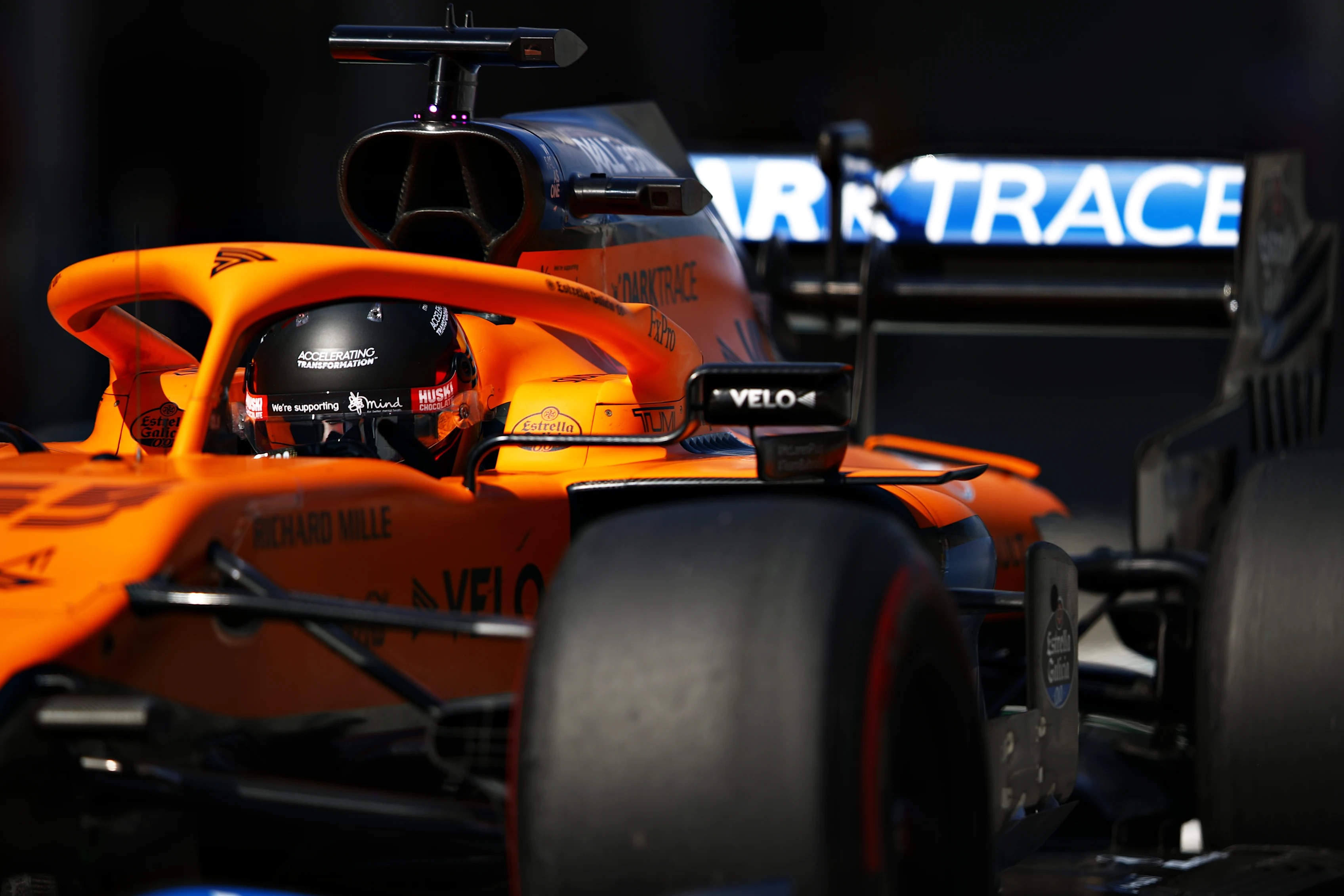 BARCELONA, SPAIN - AUGUST 14: Carlos Sainz of Spain driving the (55) McLaren F1 Team MCL35 Renault