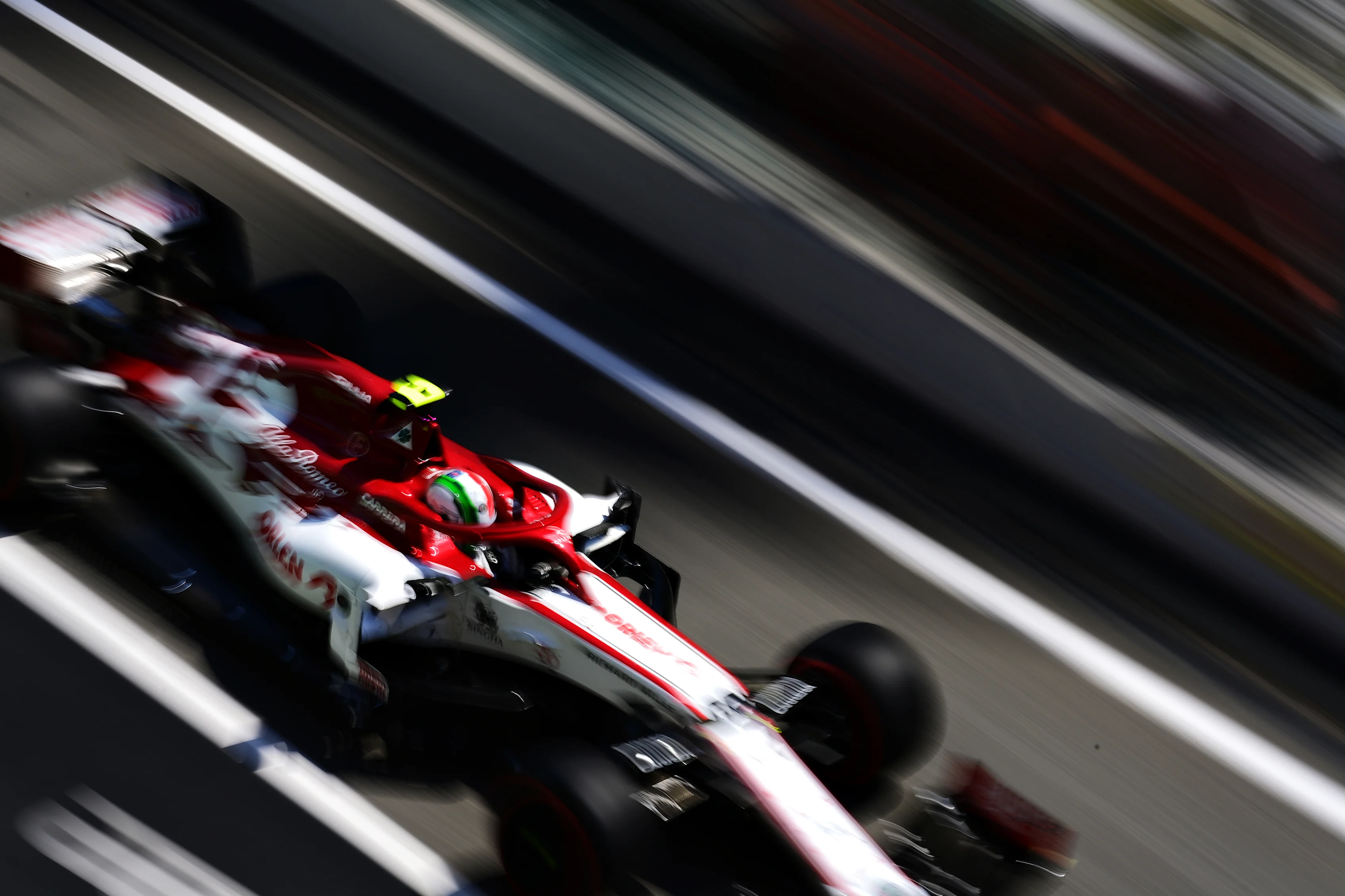 BARCELONA, SPAIN - AUGUST 15: Antonio Giovinazzi of Italy driving the (99) Alfa Romeo Racing C39 Ferrari in the pit lane during final practice for the F1 Grand Prix of Spain at Circuit de Barcelona-Catalunya on August 15, 2020 in Barcelona, Spain. (Photo by Mario Renzi - Formula 1/Formula 1 via Getty Images)