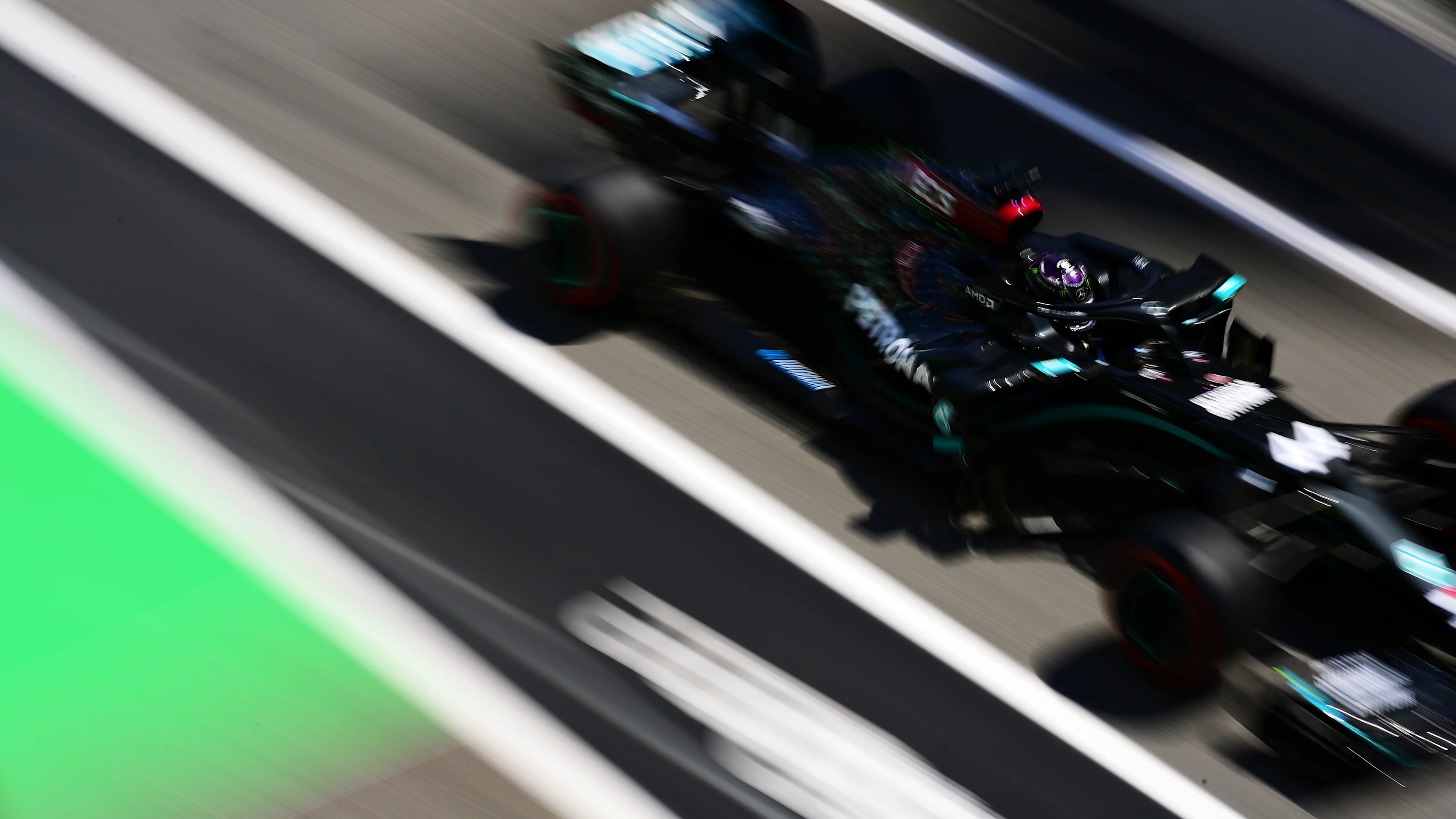 BARCELONA, SPAIN - AUGUST 15: Lewis Hamilton of Great Britain driving the (44) Mercedes AMG Petronas F1 Team Mercedes W11 in the Pitlane during final practice for the F1 Grand Prix of Spain at Circuit de Barcelona-Catalunya on August 15, 2020 in Barcelona, Spain. (Photo by Mario Renzi - Formula 1/Formula 1 via Getty Images)