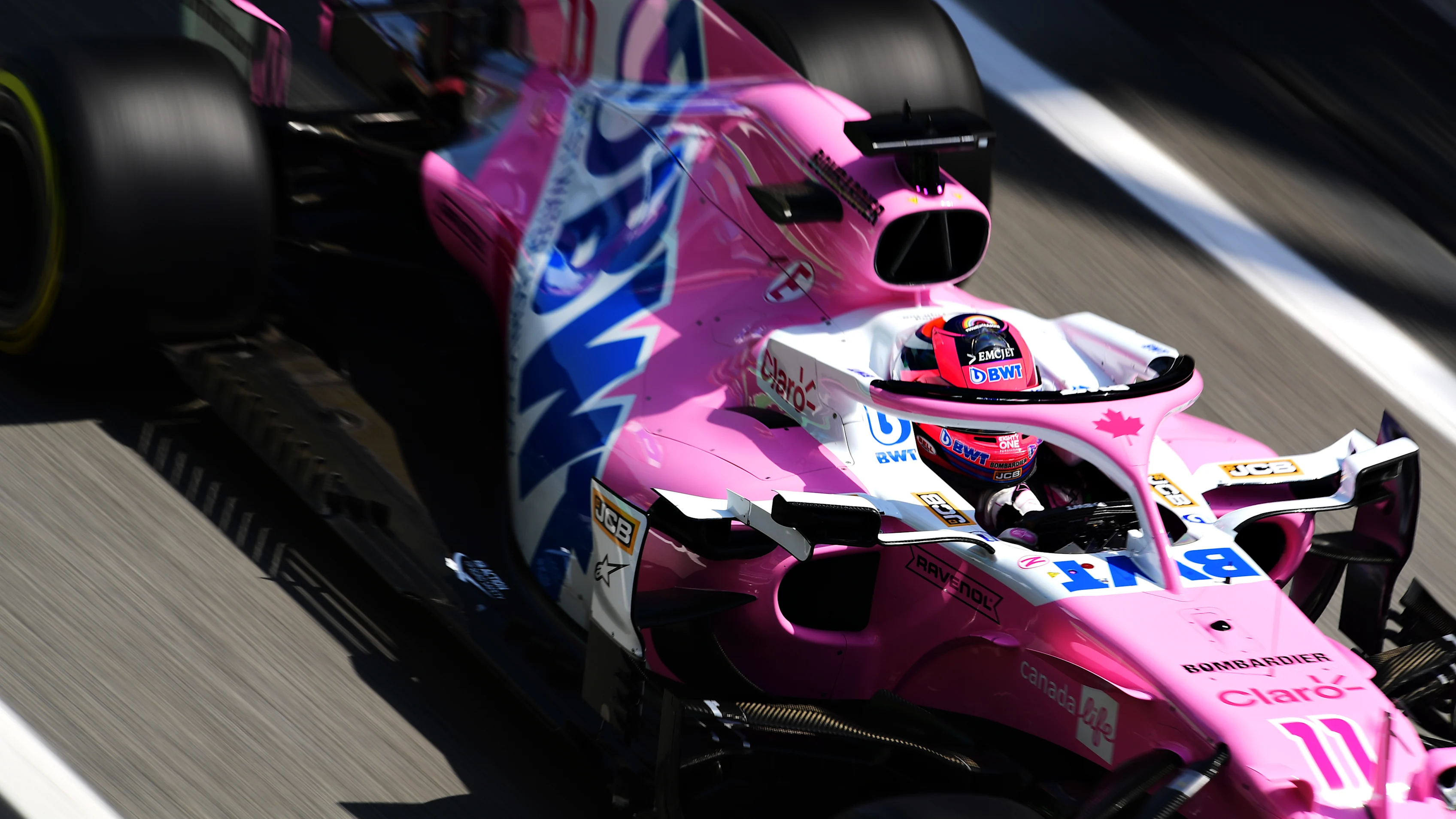 BARCELONA, SPAIN - AUGUST 15: Sergio Perez of Mexico driving the (11) Racing Point RP20 Mercedes on