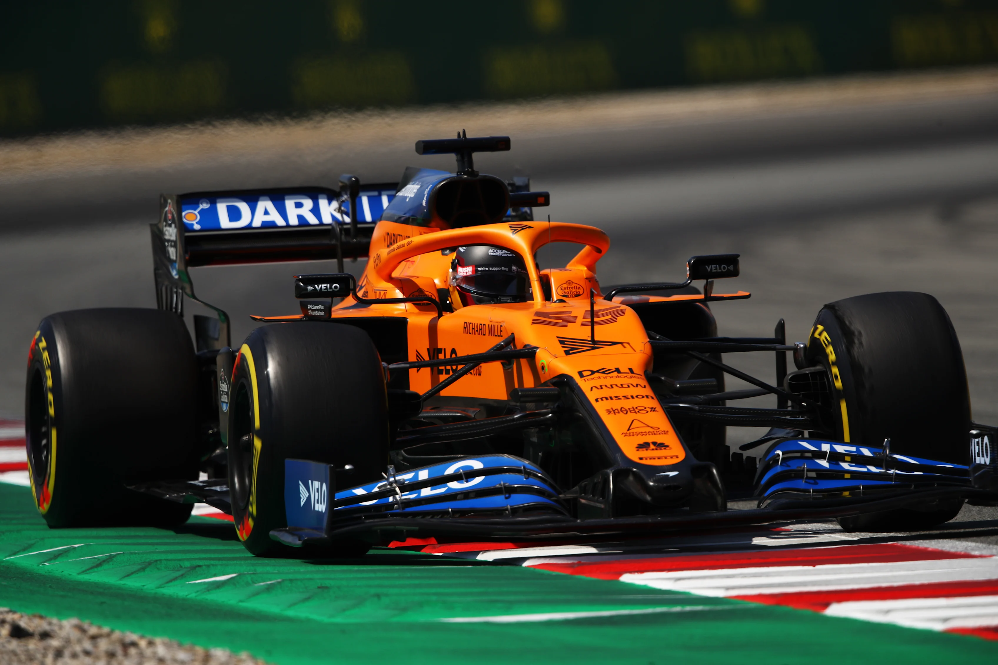BARCELONA, SPAIN - AUGUST 15: Carlos Sainz of Spain driving the (55) McLaren F1 Team MCL35 Renault