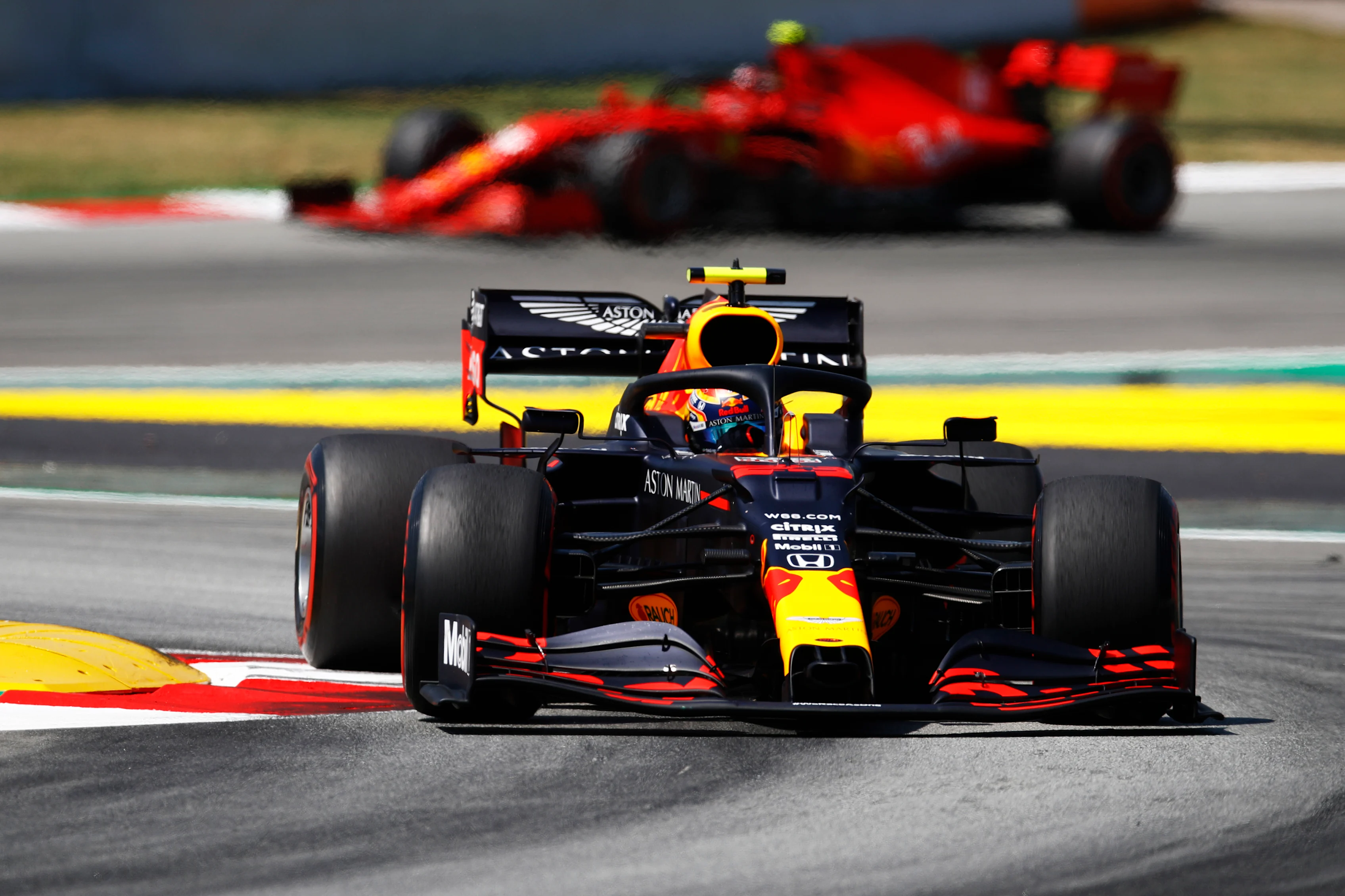 BARCELONA, SPAIN - AUGUST 15: Alexander Albon of Thailand driving the (23) Aston Martin Red Bull