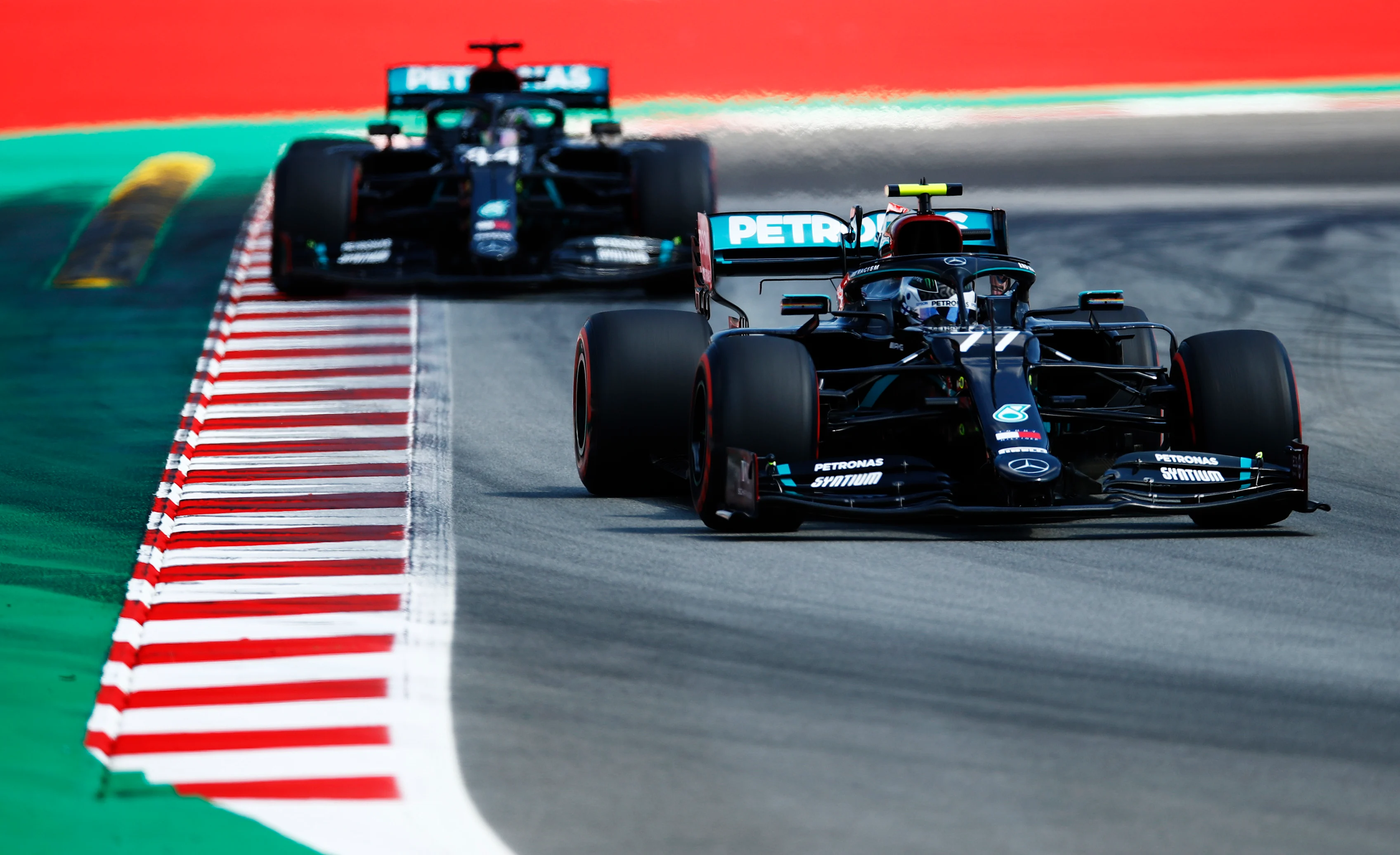 BARCELONA, SPAIN - AUGUST 15: Valtteri Bottas of Finland driving the (77) Mercedes AMG Petronas F1