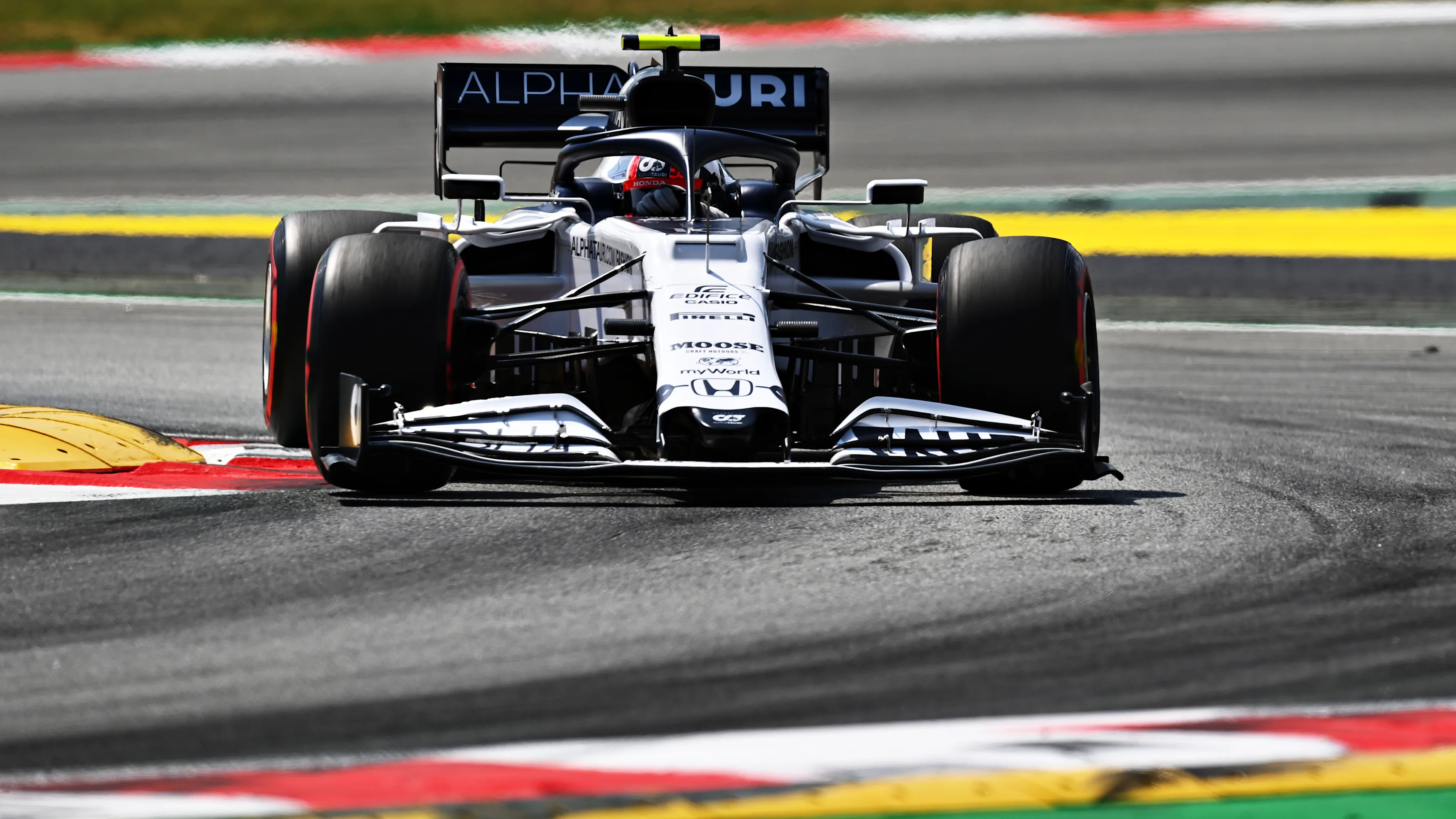 BARCELONA, SPAIN - AUGUST 15: Pierre Gasly of France driving the (10) Scuderia AlphaTauri AT01