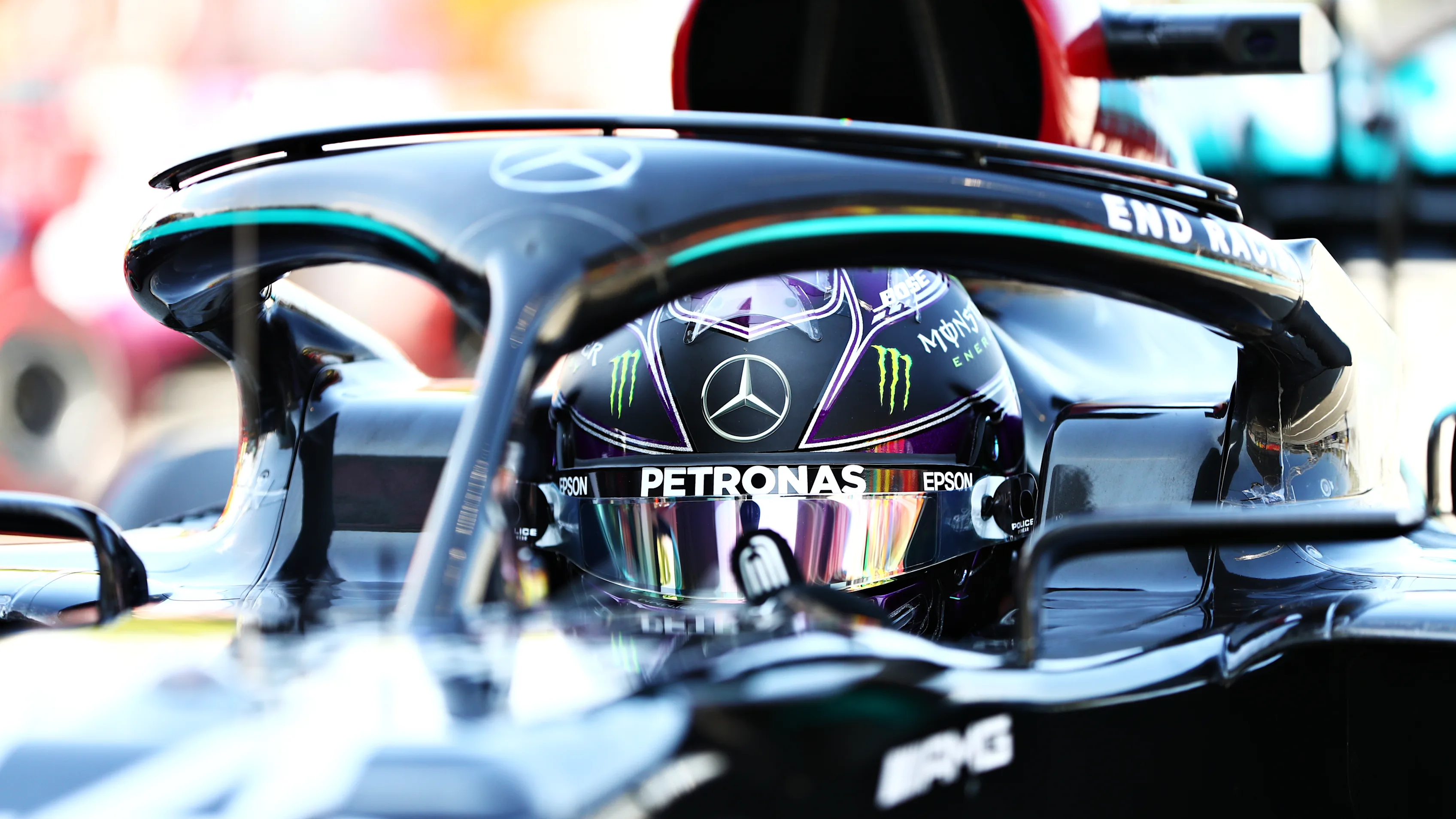 BARCELONA, SPAIN - AUGUST 15: Pole position qualifier Lewis Hamilton of Great Britain and Mercedes