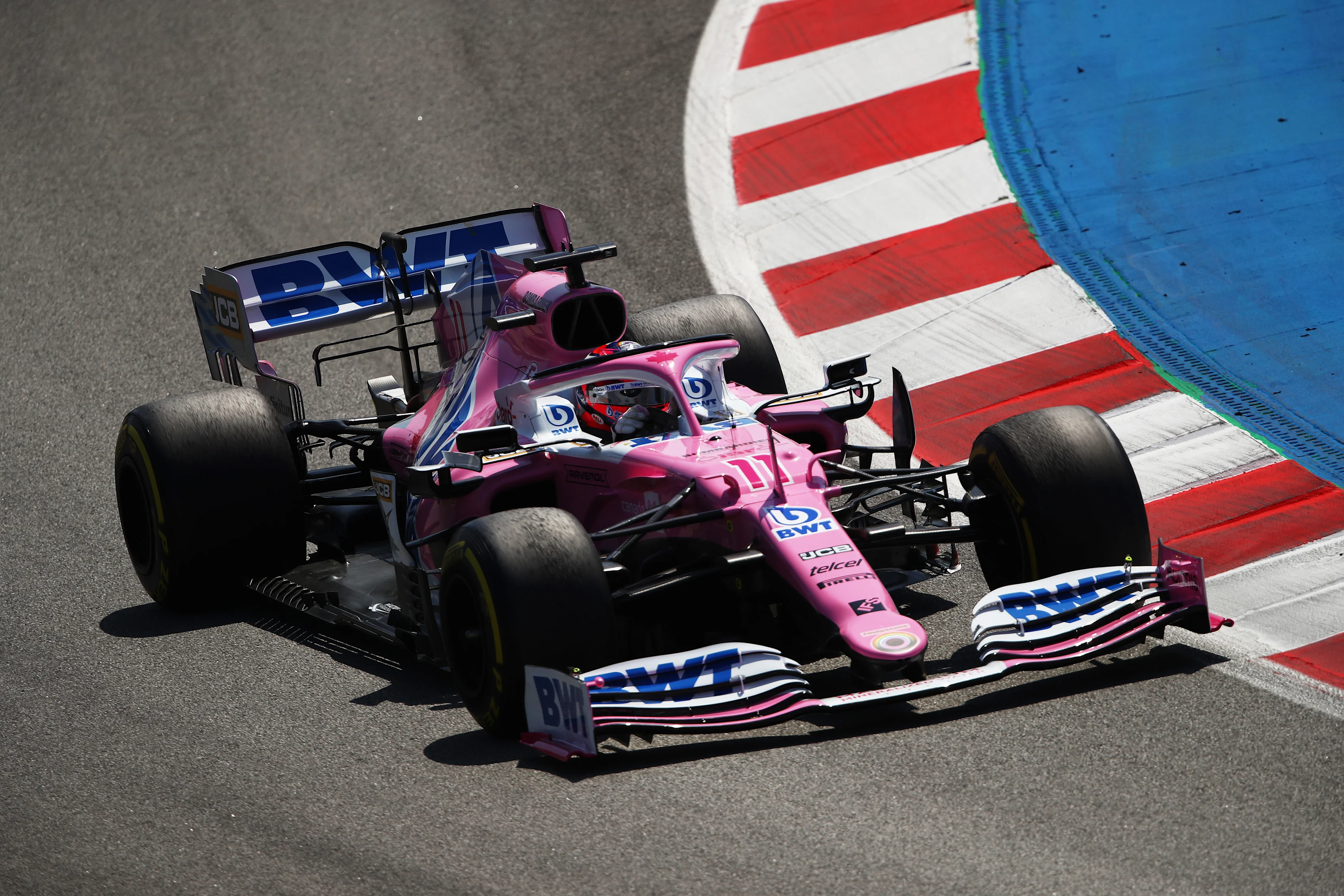 BARCELONA, SPAIN - AUGUST 15: Sergio Perez of Mexico driving the (11) Racing Point RP20 Mercedes on