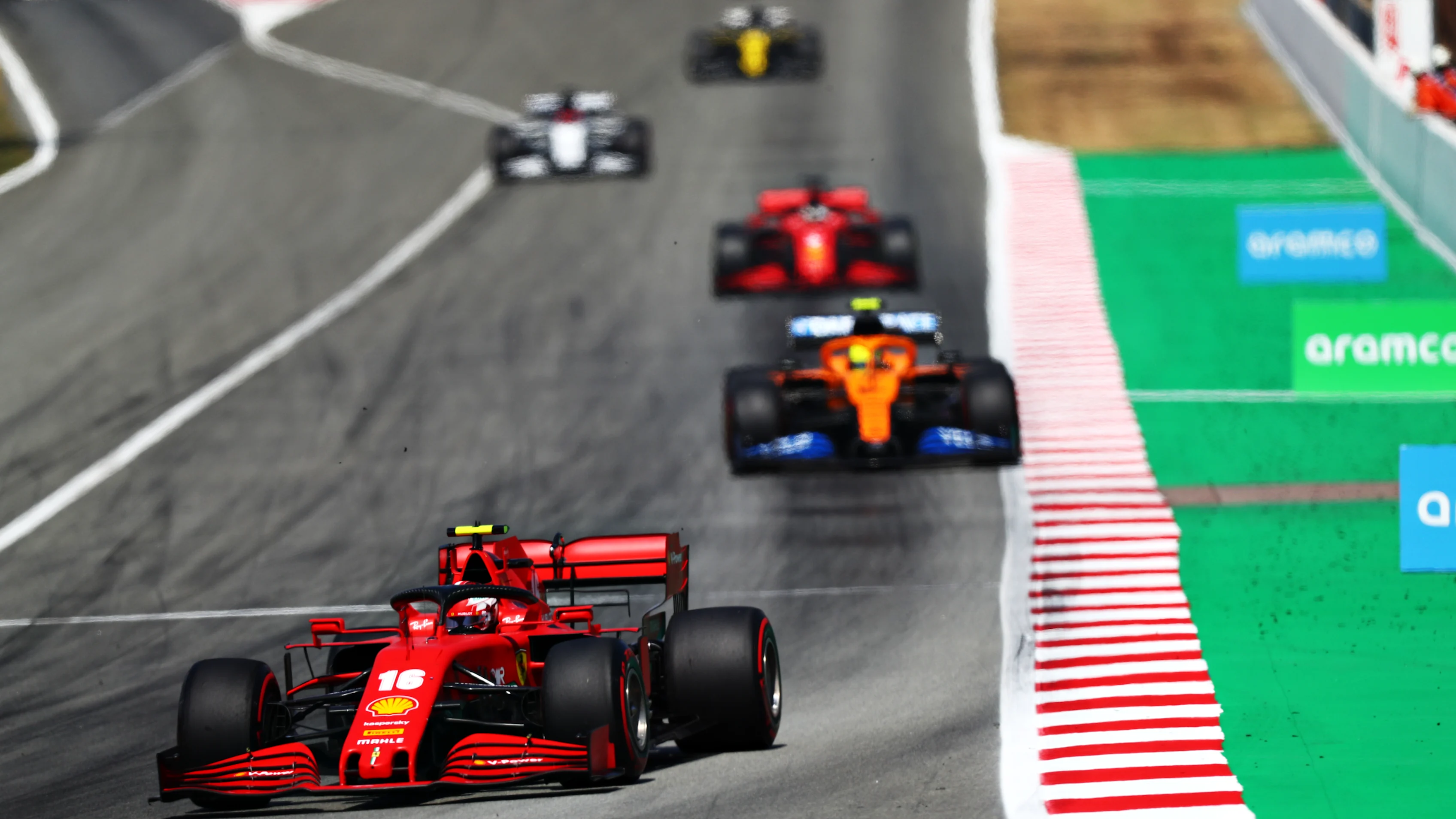 BARCELONA, SPAIN - AUGUST 16: Charles Leclerc of Monaco driving the (16) Scuderia Ferrari SF1000