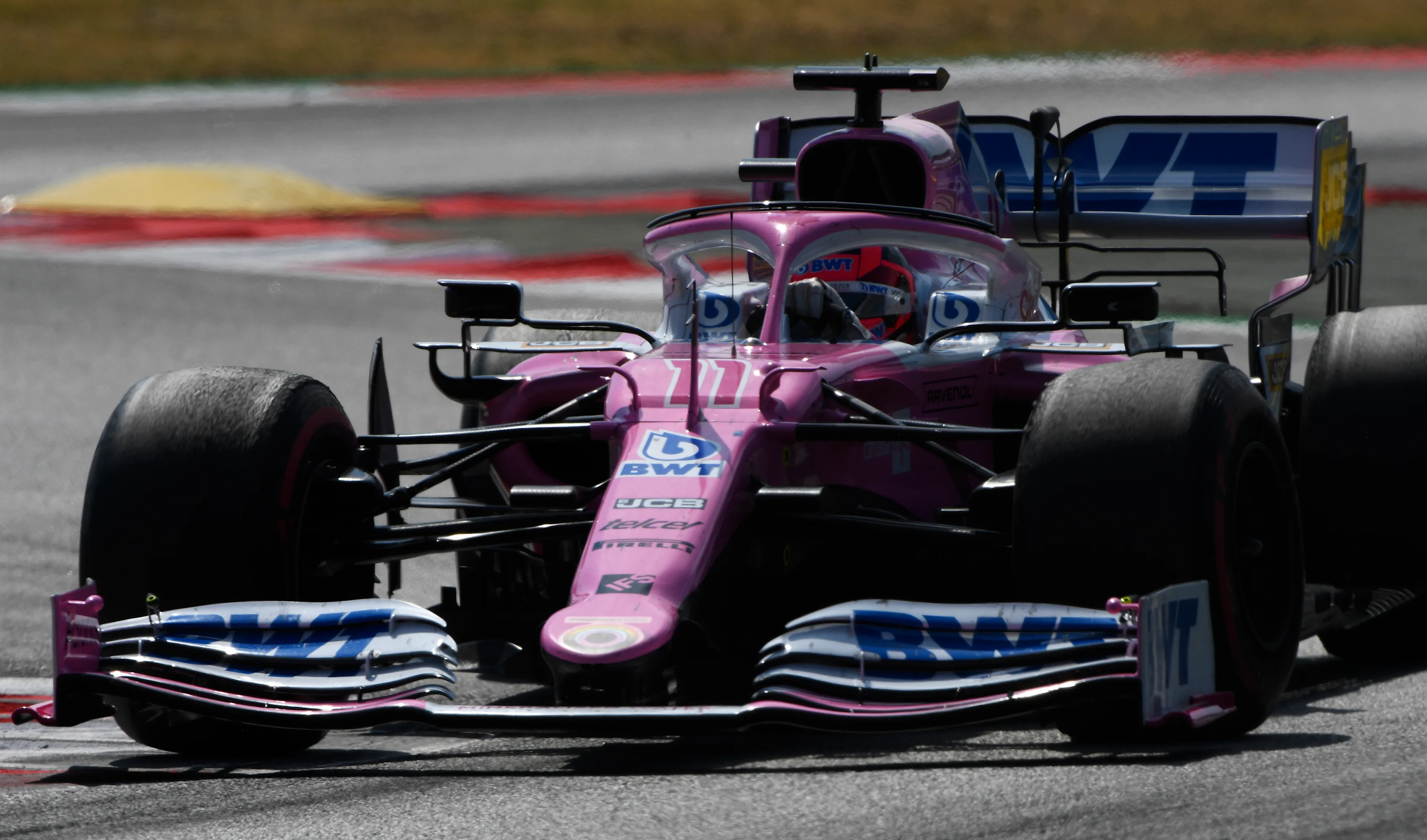 BARCELONA, SPAIN - AUGUST 16: Sergio Perez of Mexico driving the (11) Racing Point RP20 Mercedes on