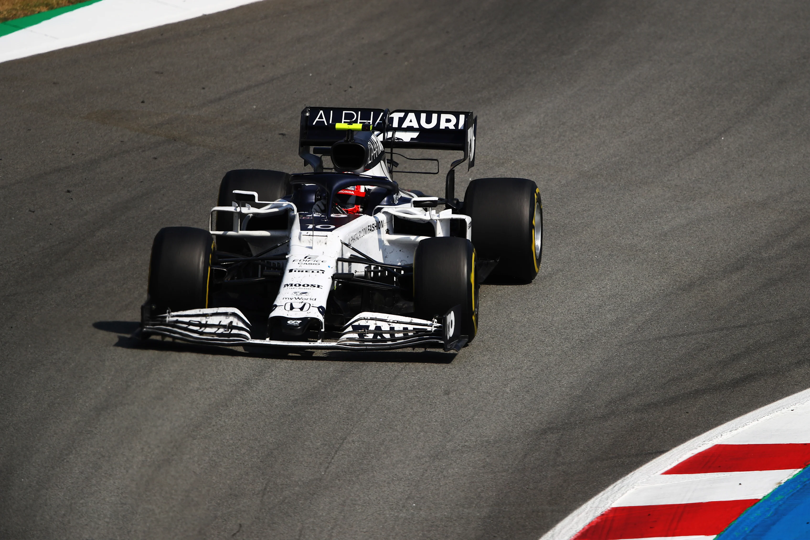 BARCELONA, SPAIN - AUGUST 16: Pierre Gasly of France driving the (10) Scuderia AlphaTauri AT01 Honda on track during the F1 Grand Prix of Spain at Circuit de Barcelona-Catalunya on August 16, 2020 in Barcelona, Spain. (Photo by Bryn Lennon/Getty Images)