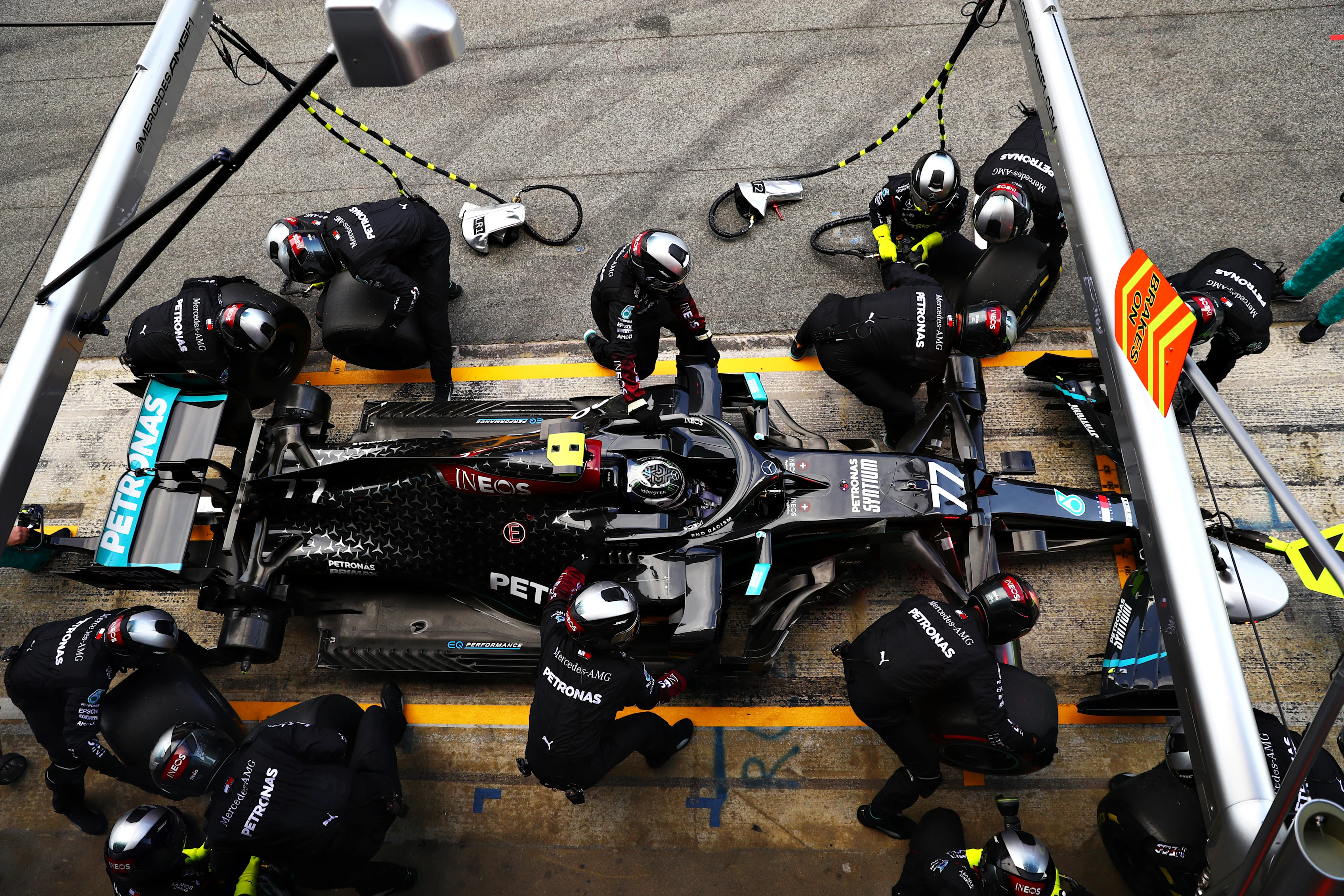 BARCELONA, SPAIN - AUGUST 16: Valtteri Bottas of Finland driving the (77) Mercedes AMG Petronas F1