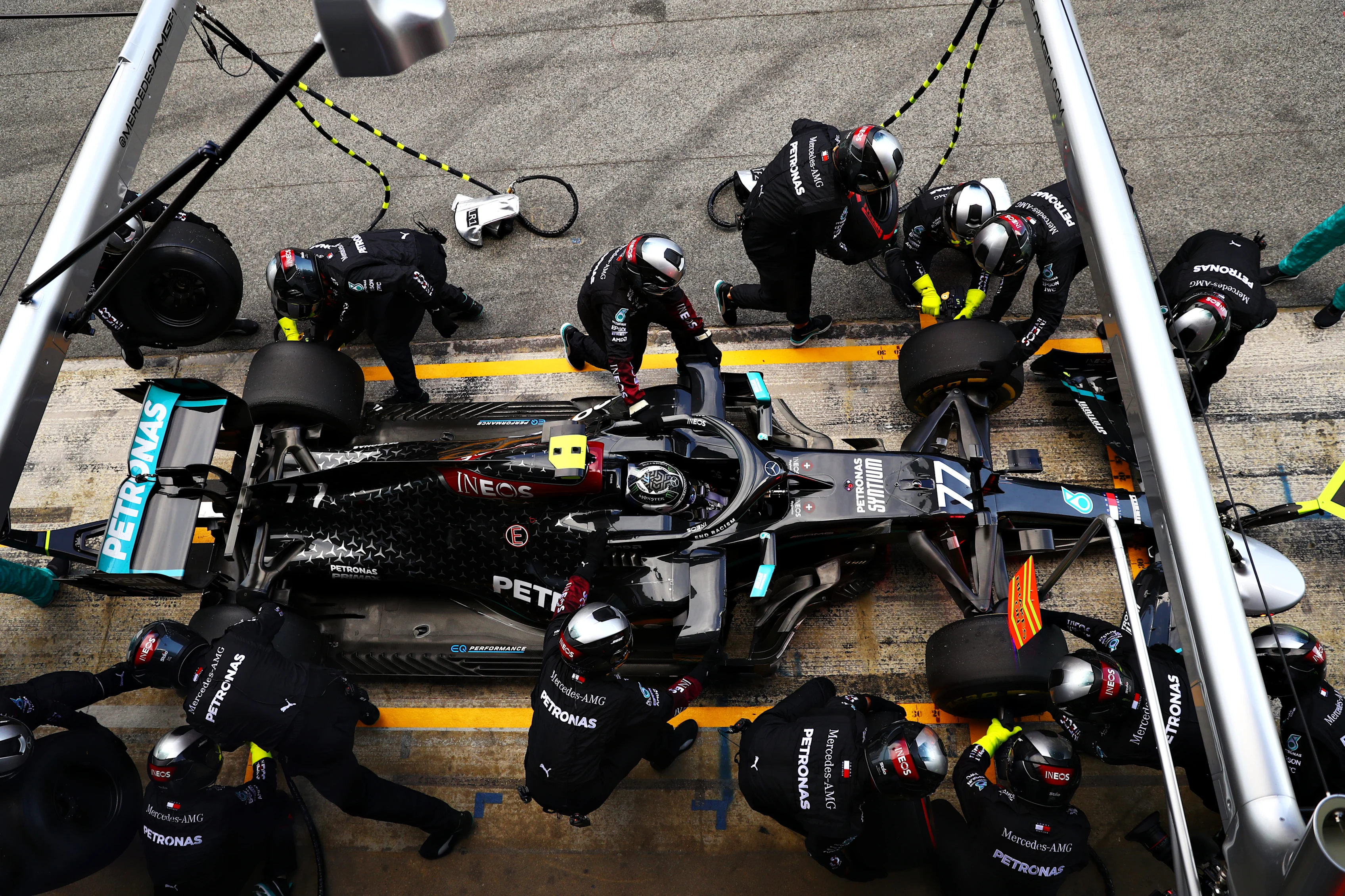 BARCELONA, SPAIN - AUGUST 16: Valtteri Bottas of Finland driving the (77) Mercedes AMG Petronas F1