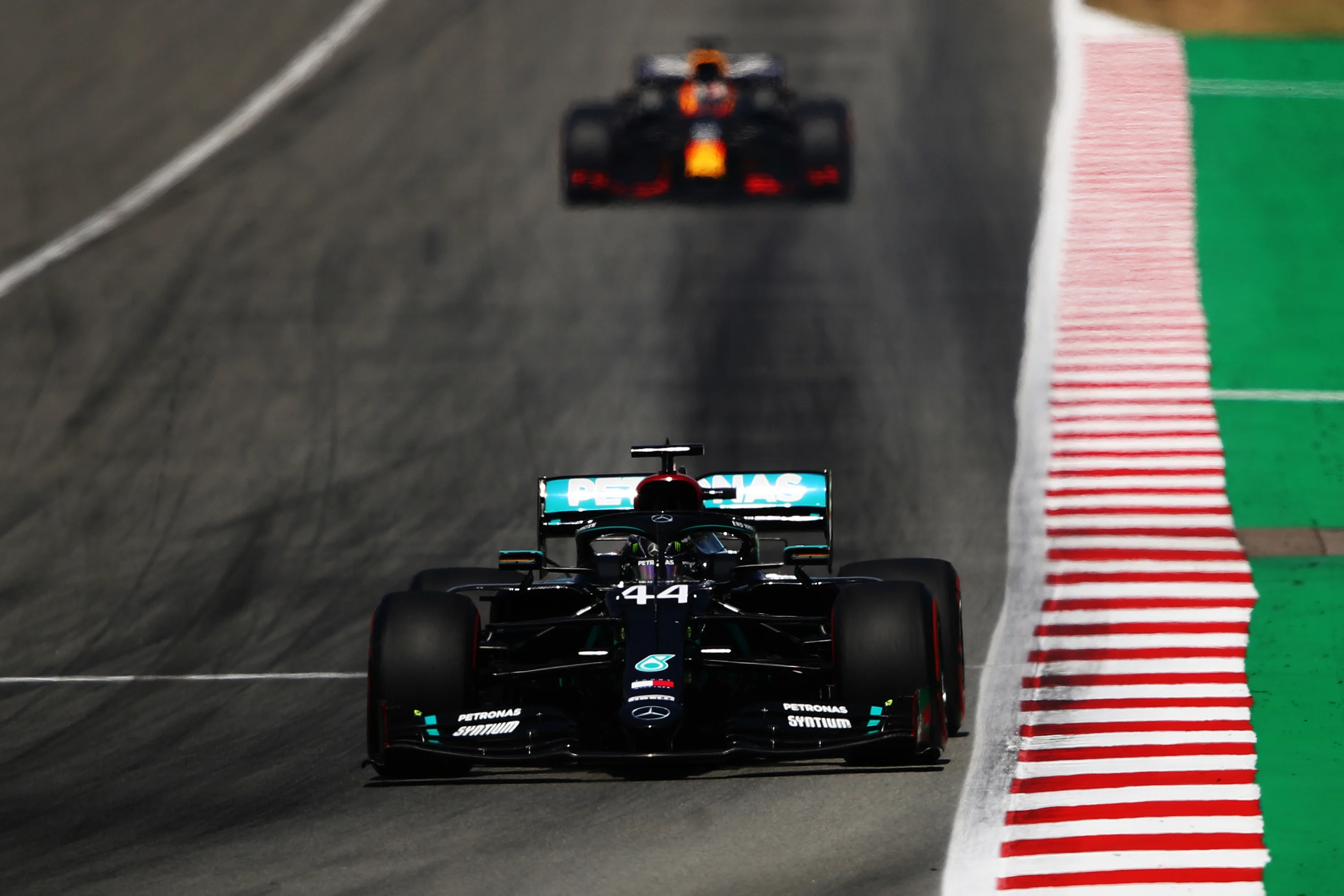 BARCELONA, SPAIN - AUGUST 16: Lewis Hamilton of Great Britain driving the (44) Mercedes AMG