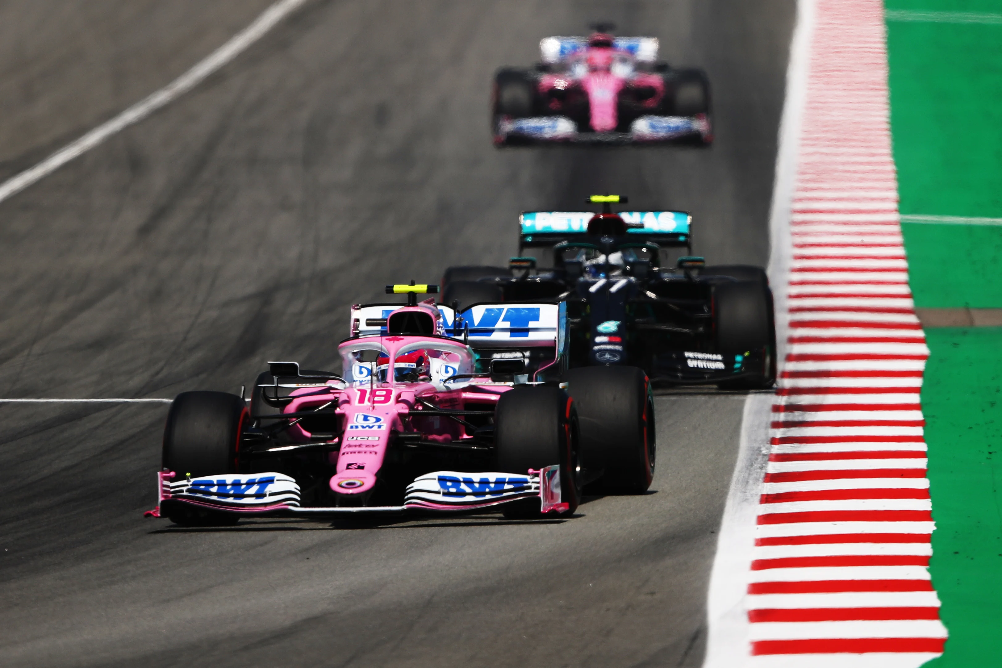 BARCELONA, SPAIN - AUGUST 16: Lance Stroll of Canada driving the (18) Racing Point RP20 Mercedes on