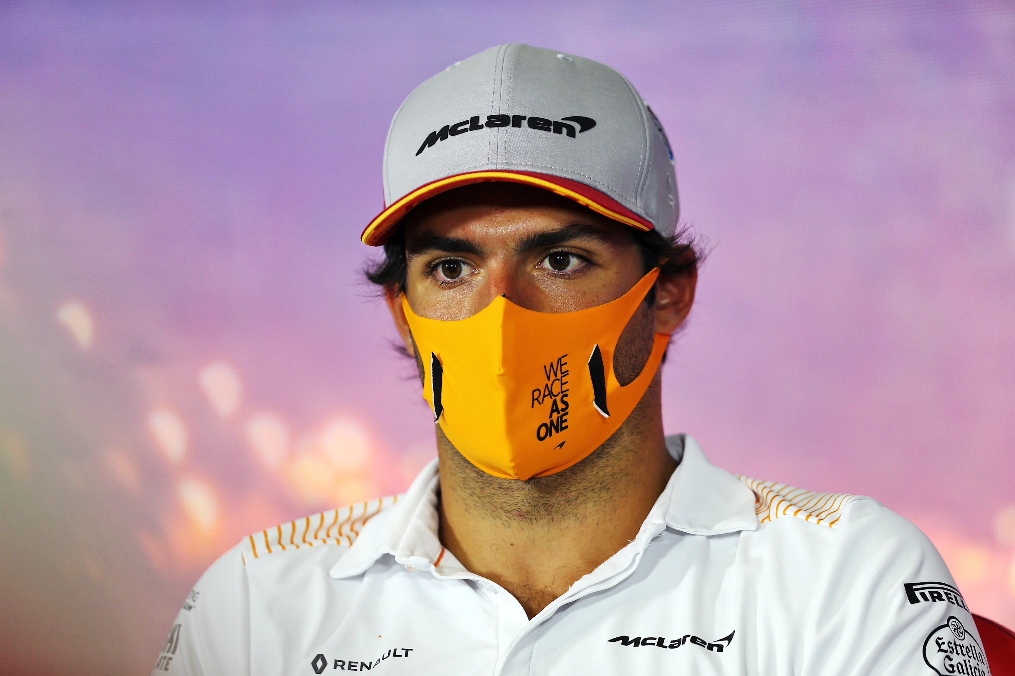 BARCELONA, SPAIN - AUGUST 13: Carlos Sainz of Spain and McLaren F1 talks in the Drivers Press