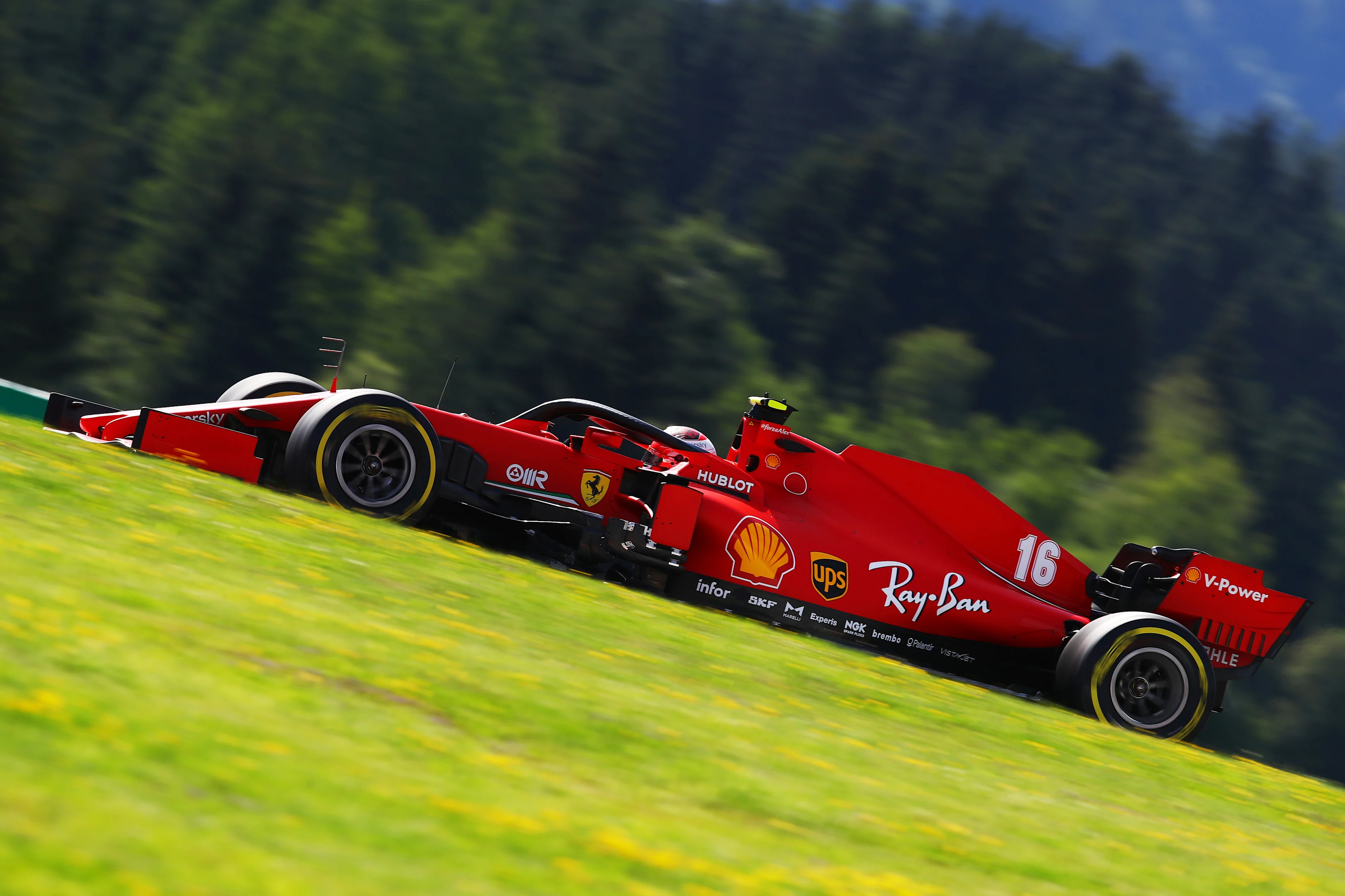SPIELBERG, AUSTRIA - JULY 10: Charles Leclerc of Monaco driving the (16) Scuderia Ferrari SF1000 on track during practice for the F1 Grand Prix of Styria at Red Bull Ring on July 10, 2020 in Spielberg, Austria. (Photo by Mark Thompson/Getty Images)