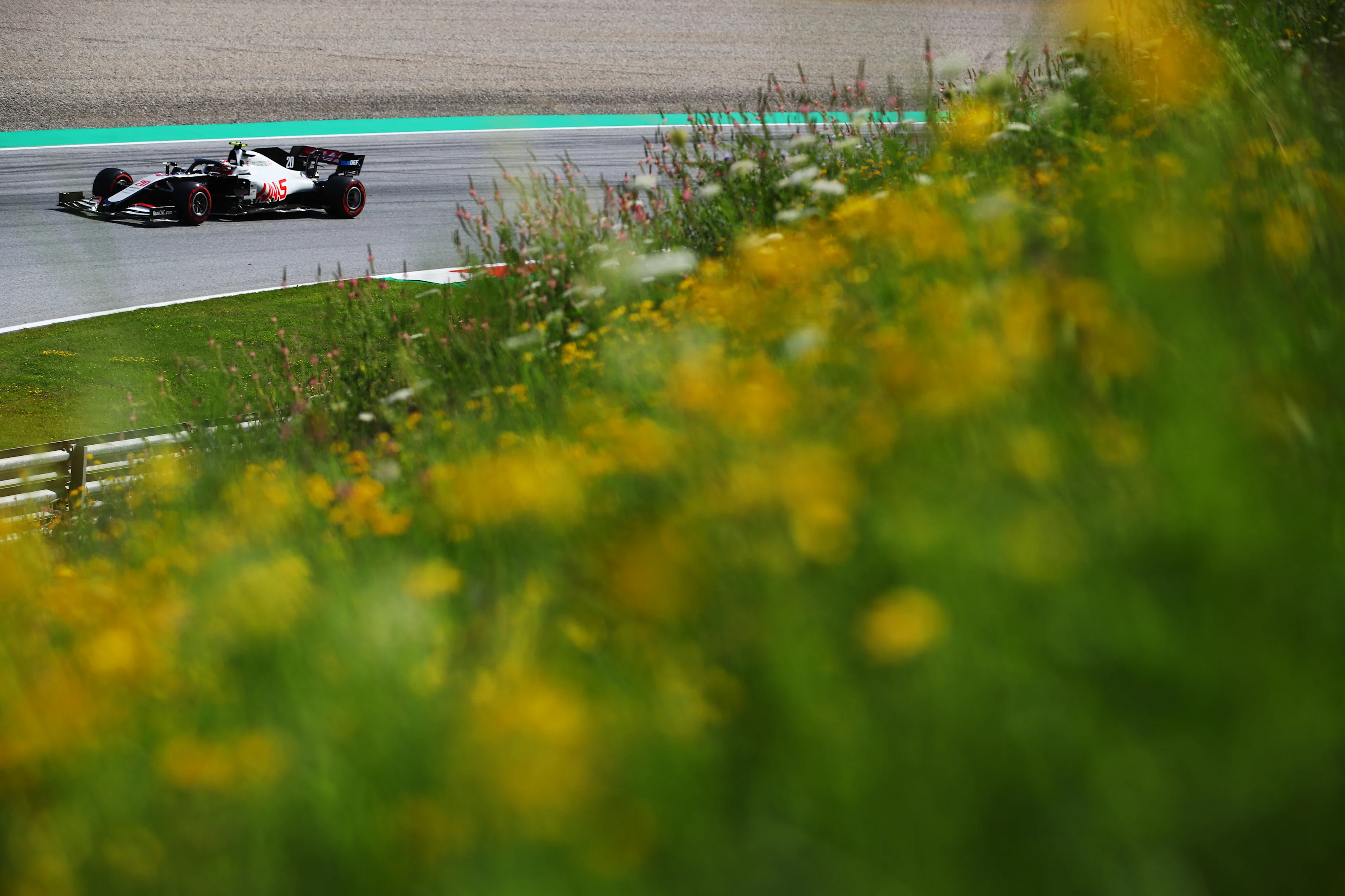 SPIELBERG, AUSTRIA - JULY 10: Kevin Magnussen of Denmark driving the (20) Haas F1 Team VF-20 Ferrari on track during practice for the F1 Grand Prix of Styria at Red Bull Ring on July 10, 2020 in Spielberg, Austria. (Photo by Mark Thompson/Getty Images)